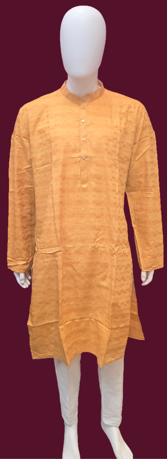 Dazzling Mustard Brown Self Design Checked Pattern Kurta For Men