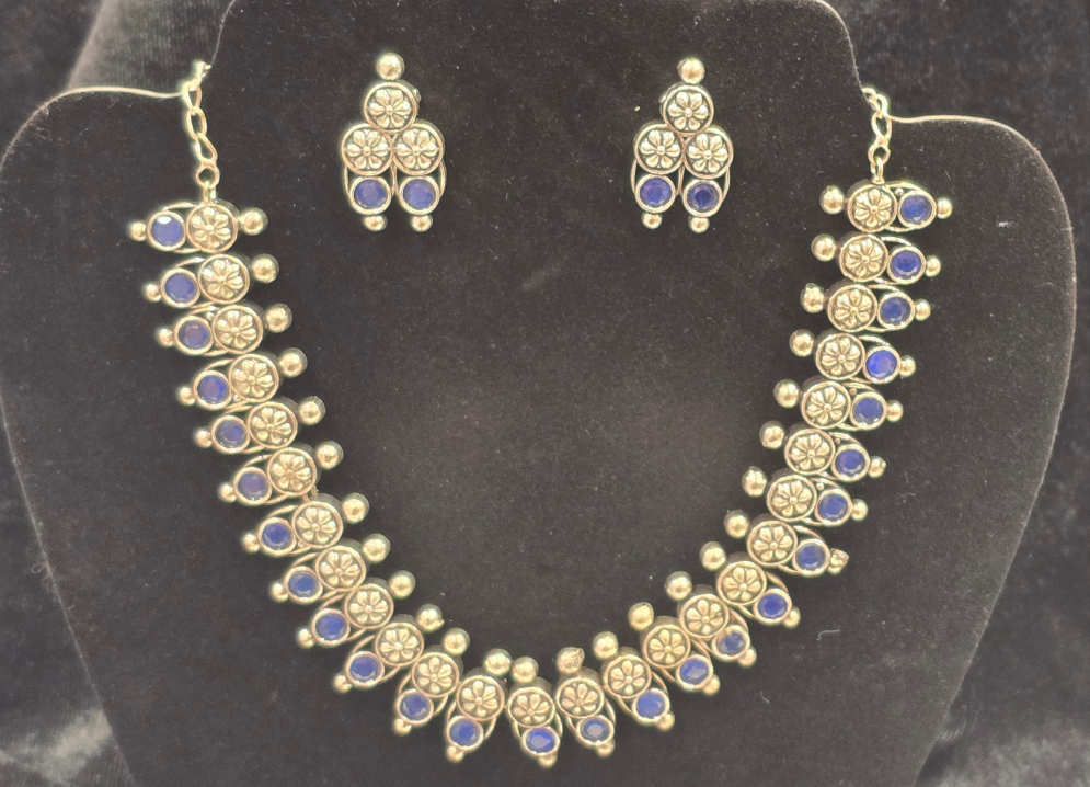 Amazing Blue Color Oxidized Necklace With Earrings Set