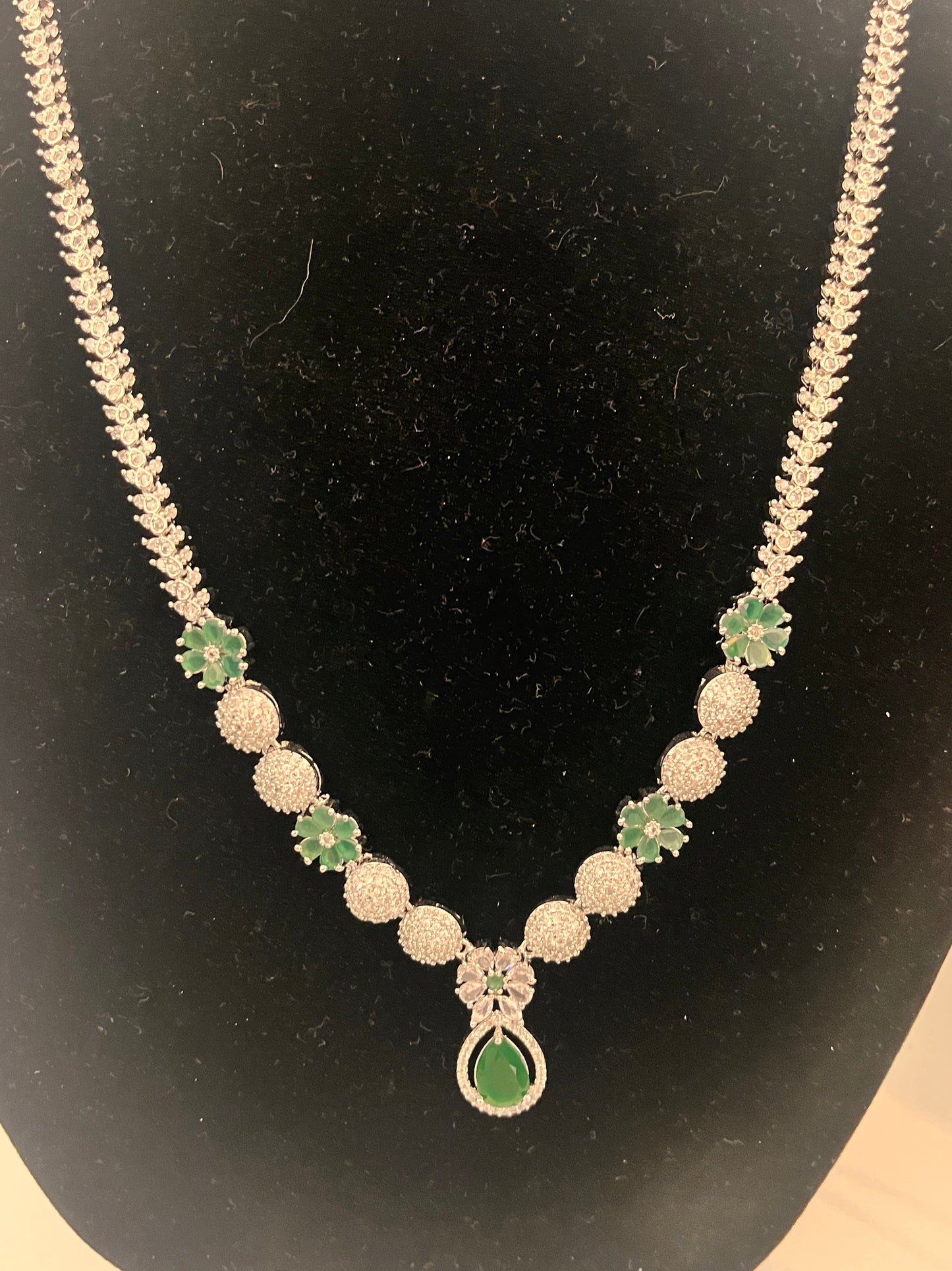 Alluring American Diamond Green Stoned Long Chain Near Me