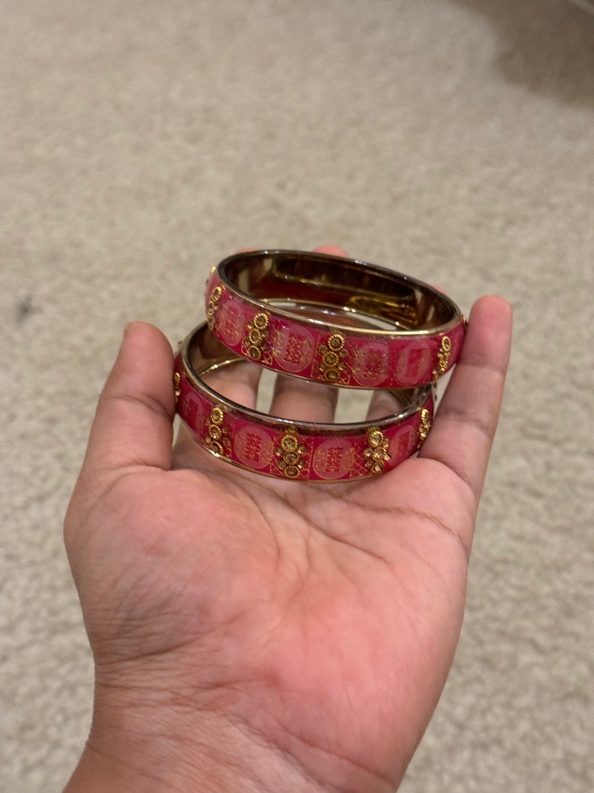 Dark Pink Color Stone Design Glass Bangles For Women Near Me