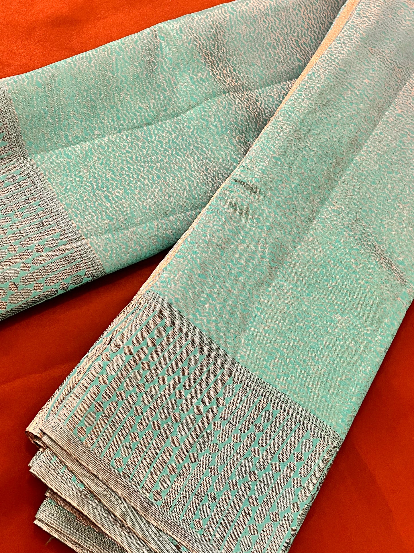 Attractive Teal Blue Color Silk Saree With Silver Design And Pallu