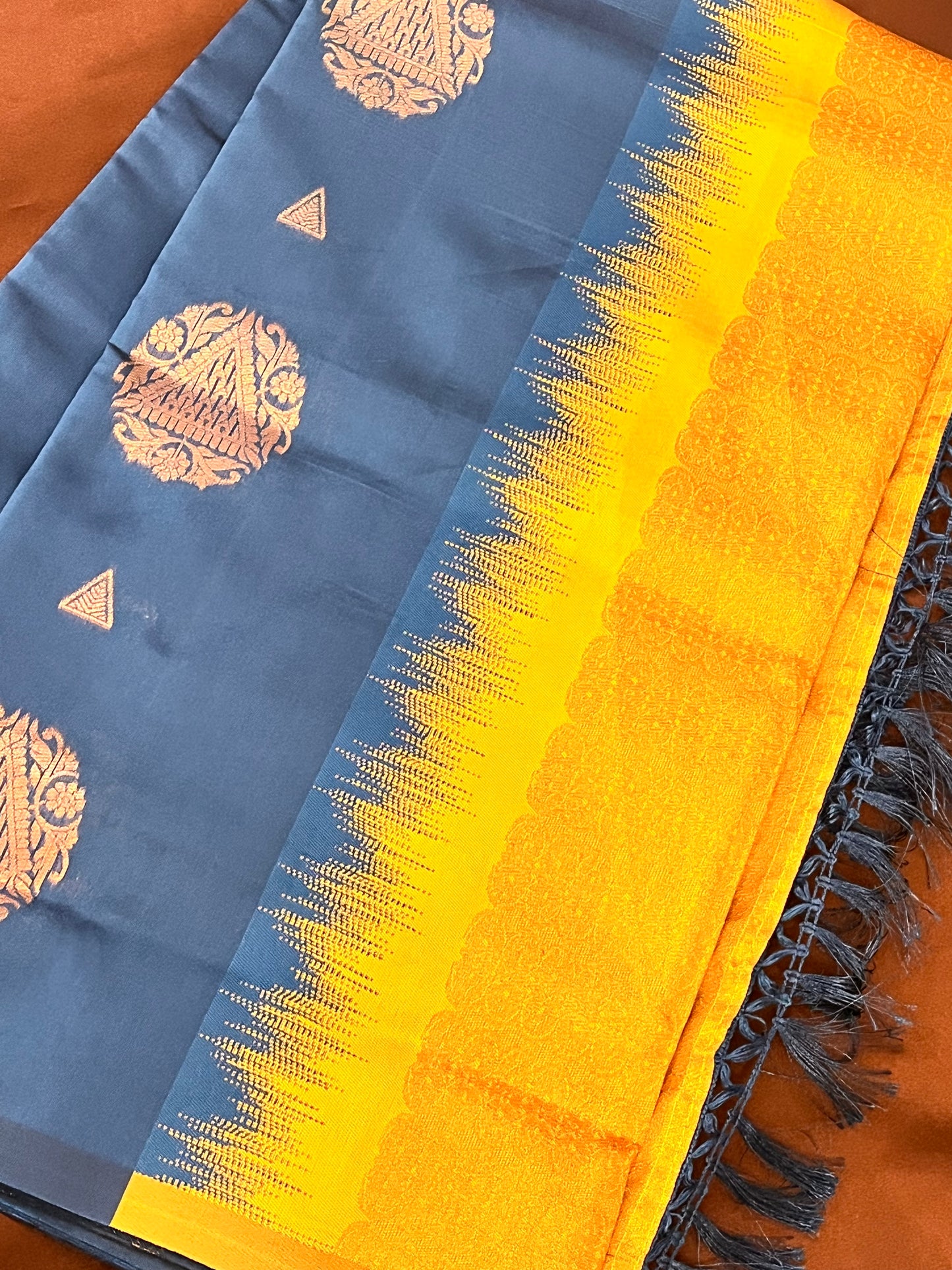 Blue and Yellow Soft Silk Saree