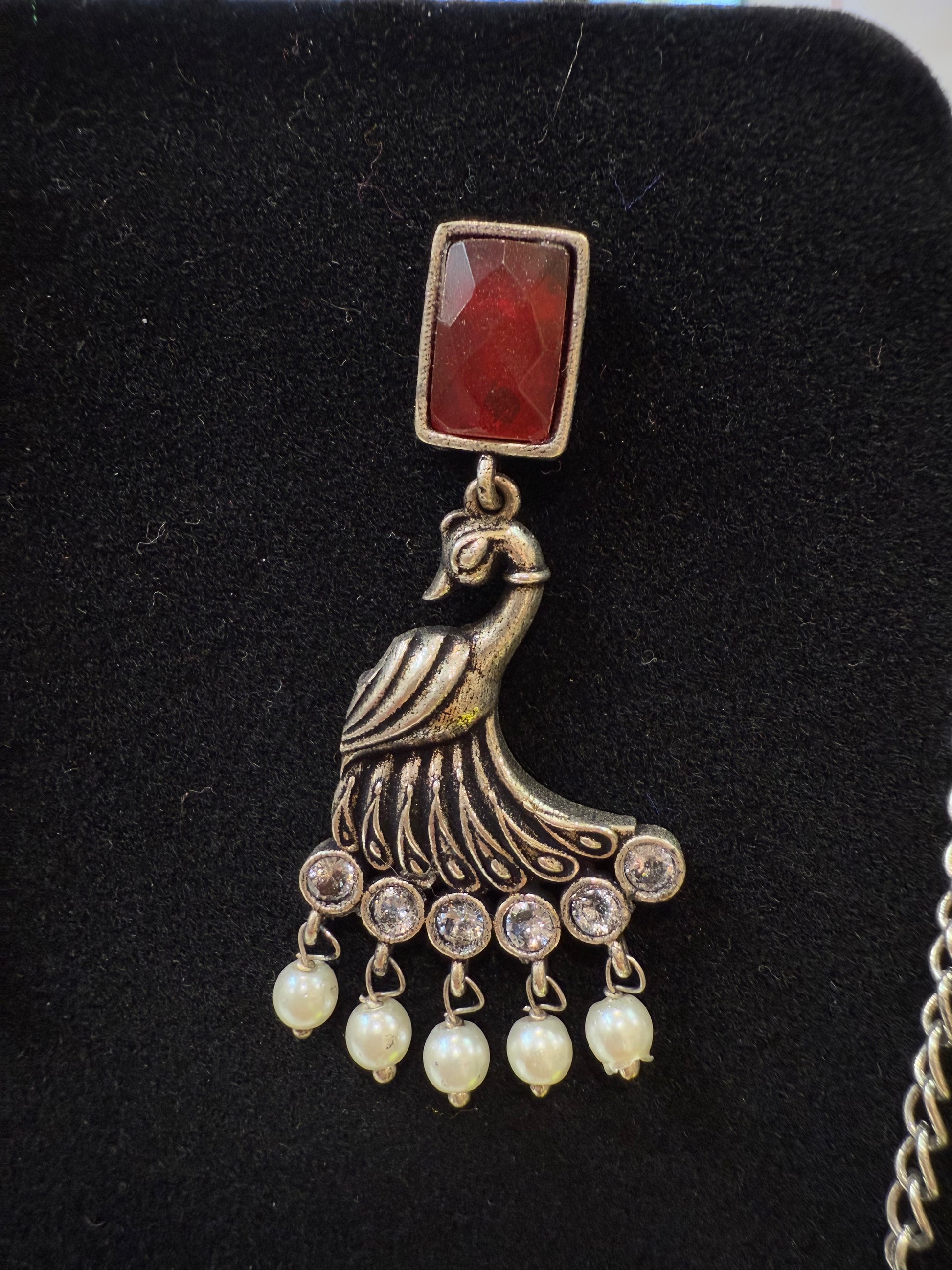 Design Oxidized Necklace Set With Earrings And Pearl Beads Near Me