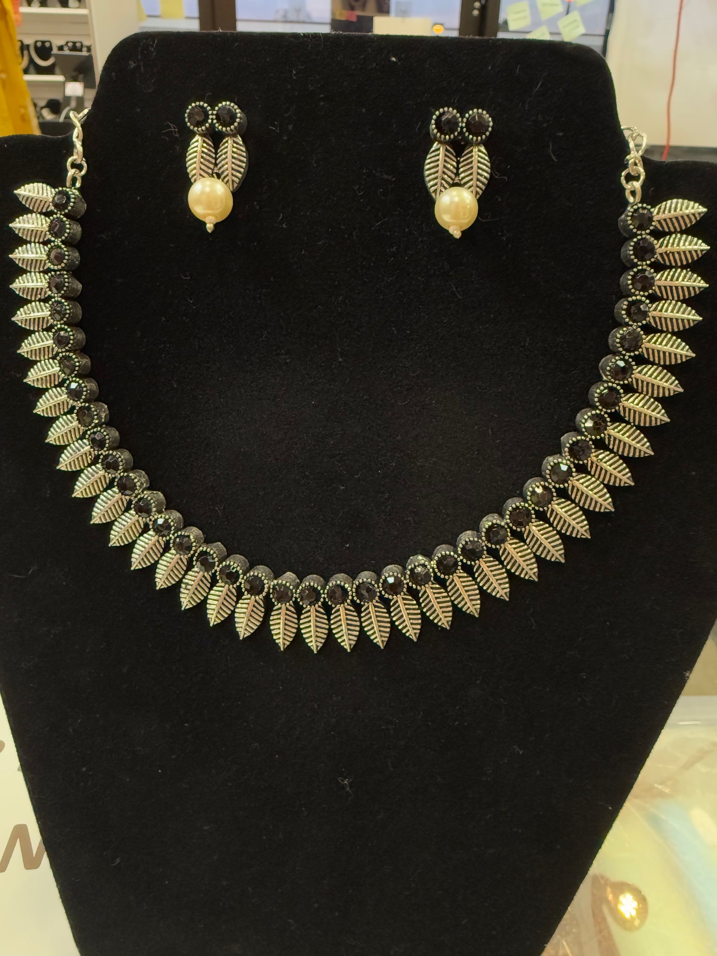 Black Color oxidized Set With Pearl Beads Earrings In Chandler