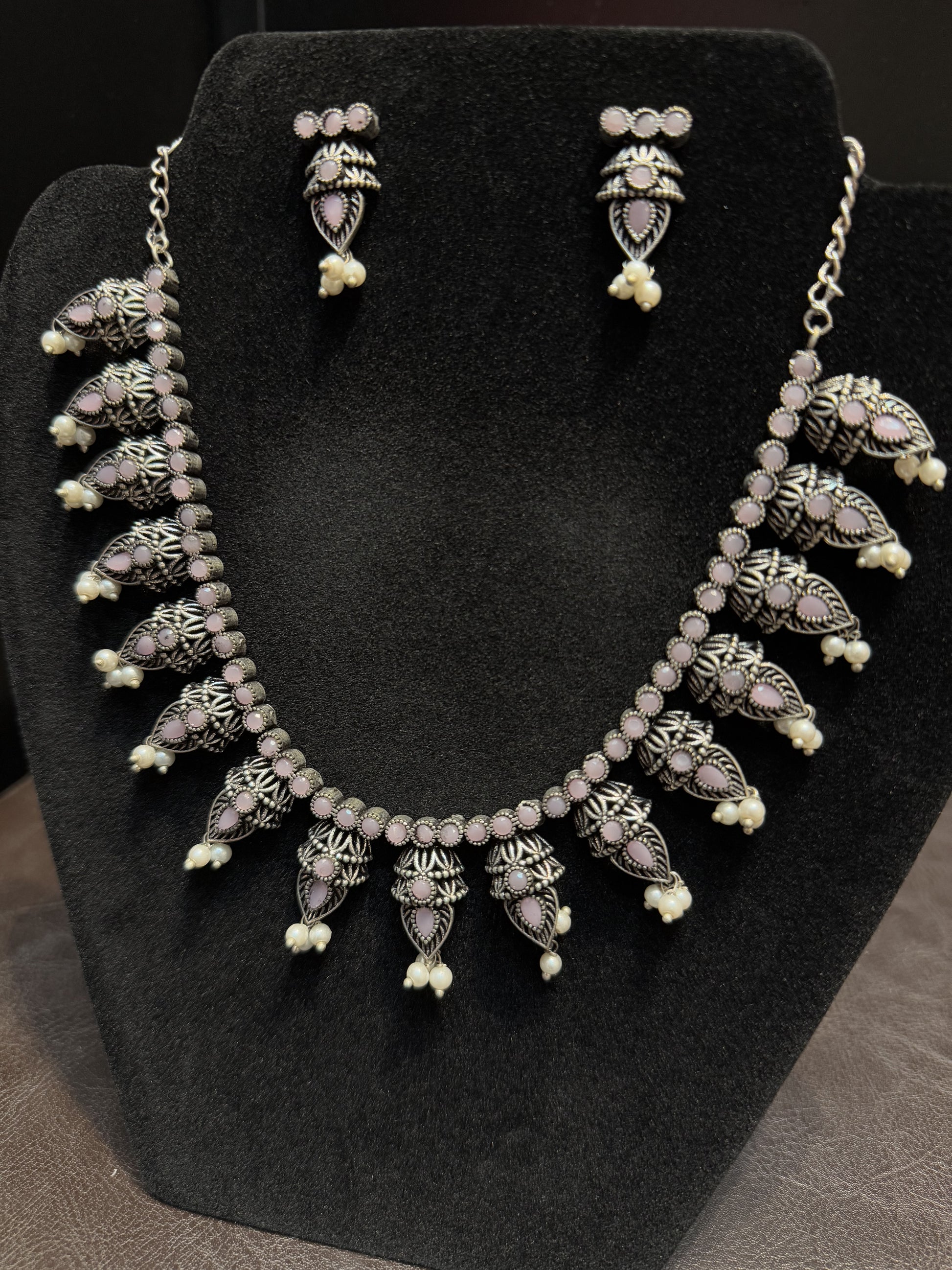 German Silver Plated Oxidized Necklace Set With Earrings In Chandler