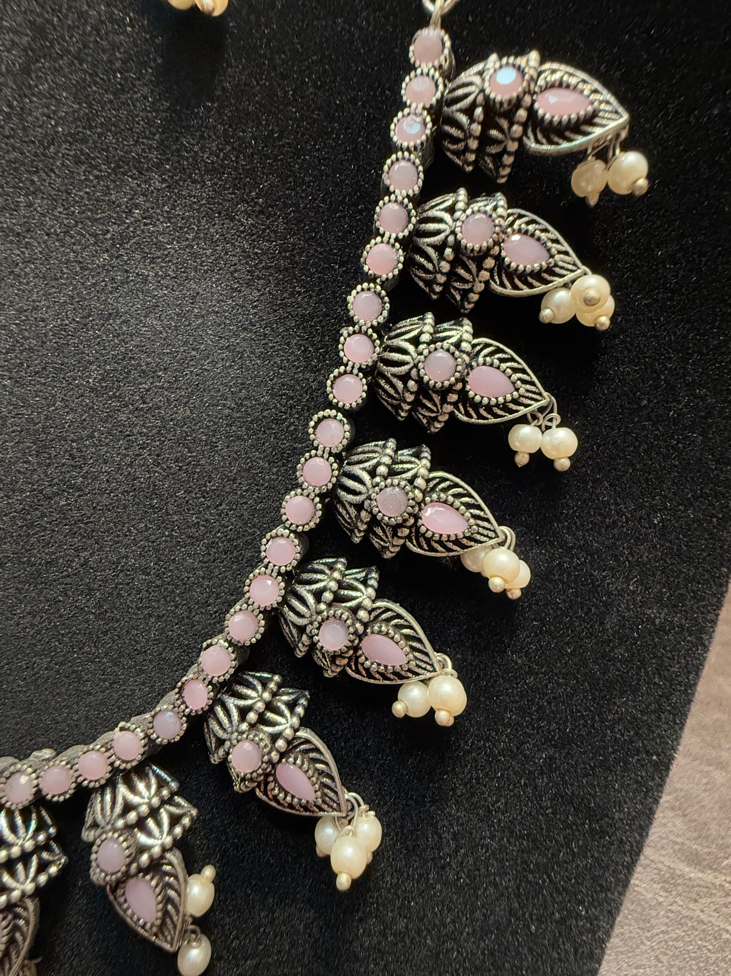 German Silver Plated Oxidized Necklace Set With Earrings Near Me