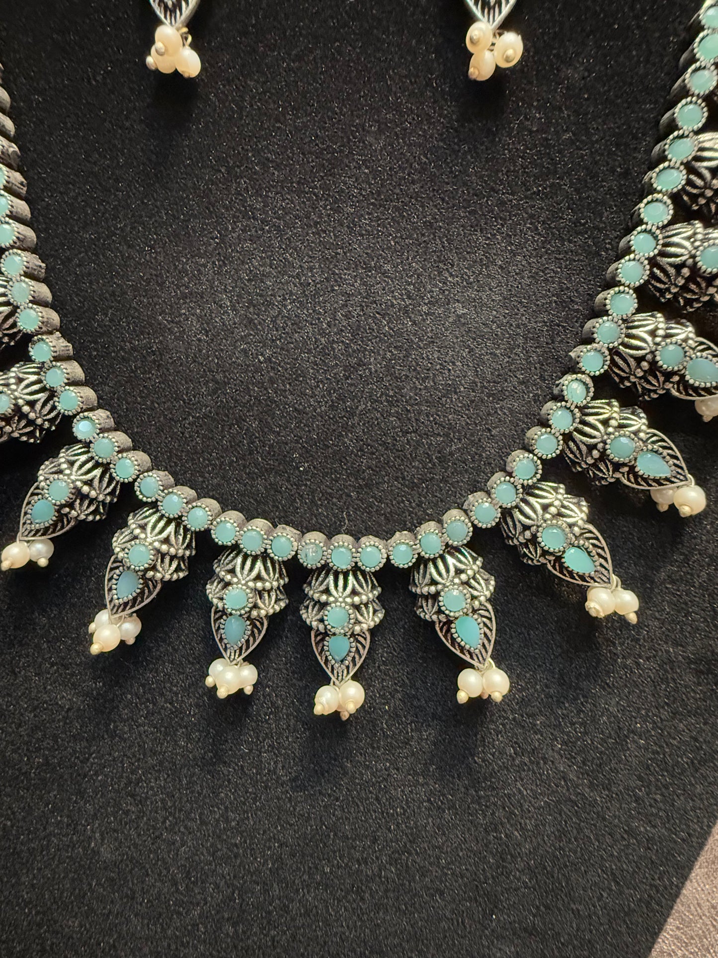 German Silver Plated Oxidized Necklace Set With Earrings For Women In Peoria