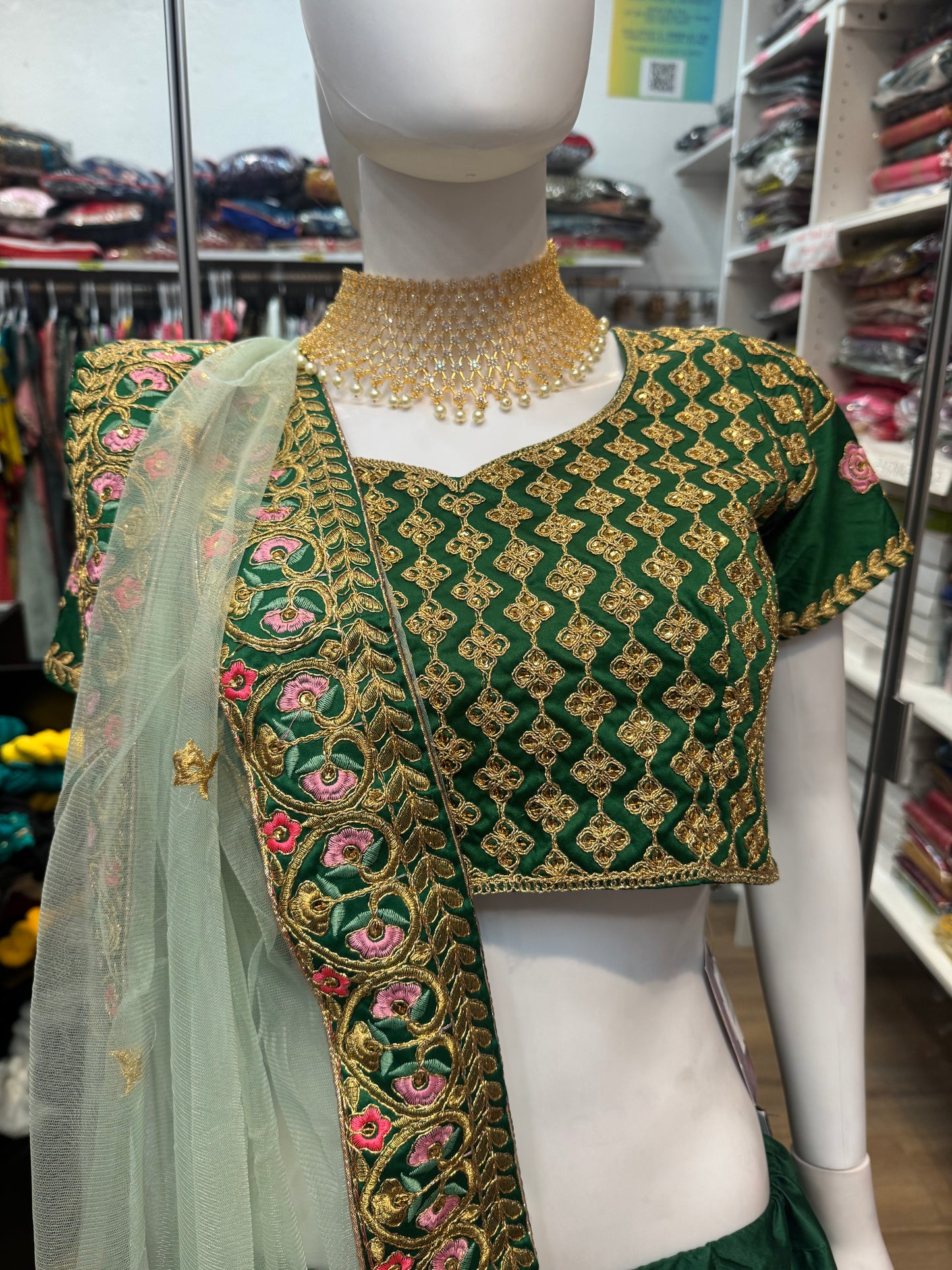 Attractive Green Color Embroidery And Multi Needle Work Lehenga Choli With Net Dupatta