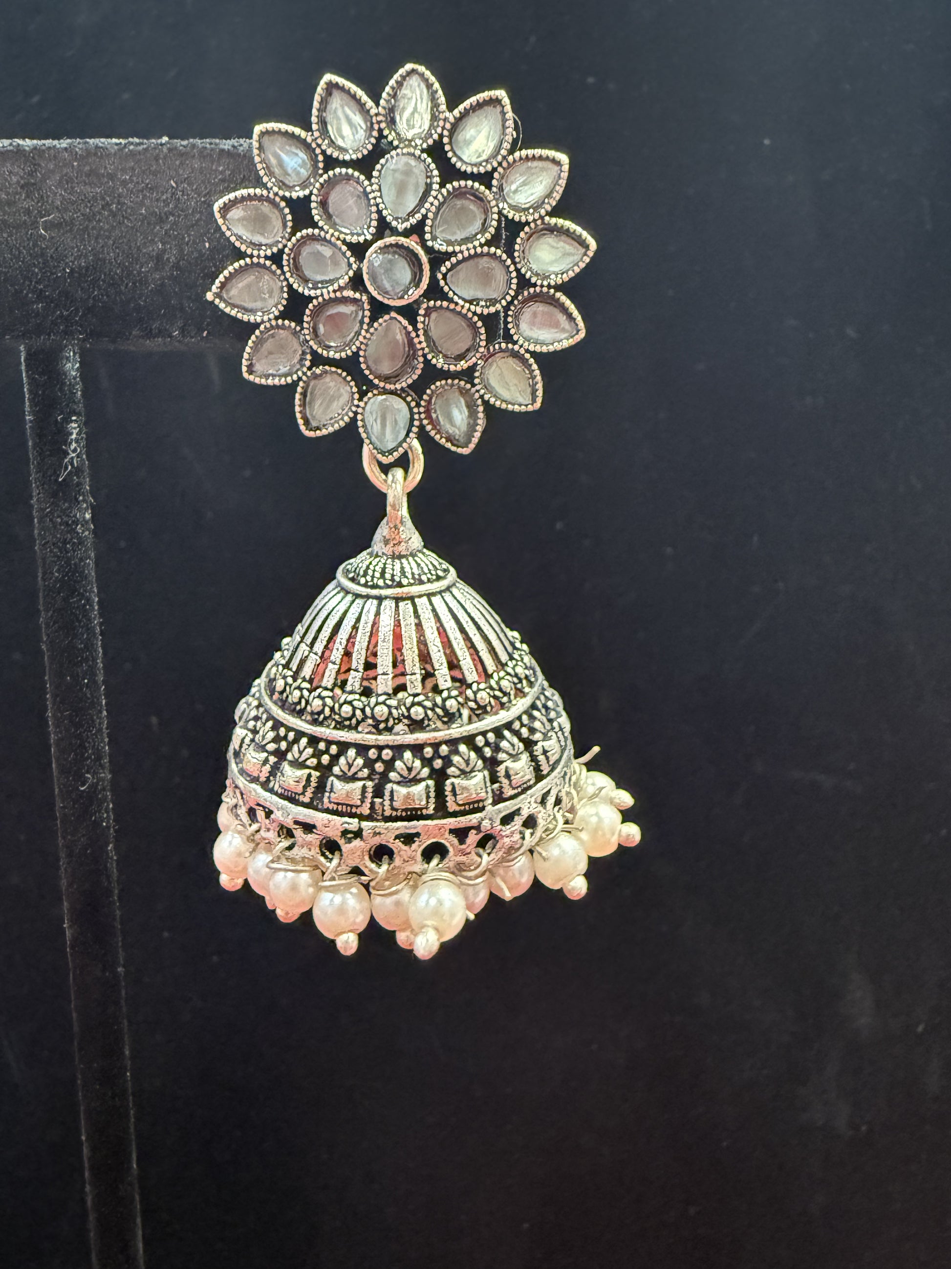 Beautiful Gray Color Oxidized Pearls Drop Earrings In Yuma