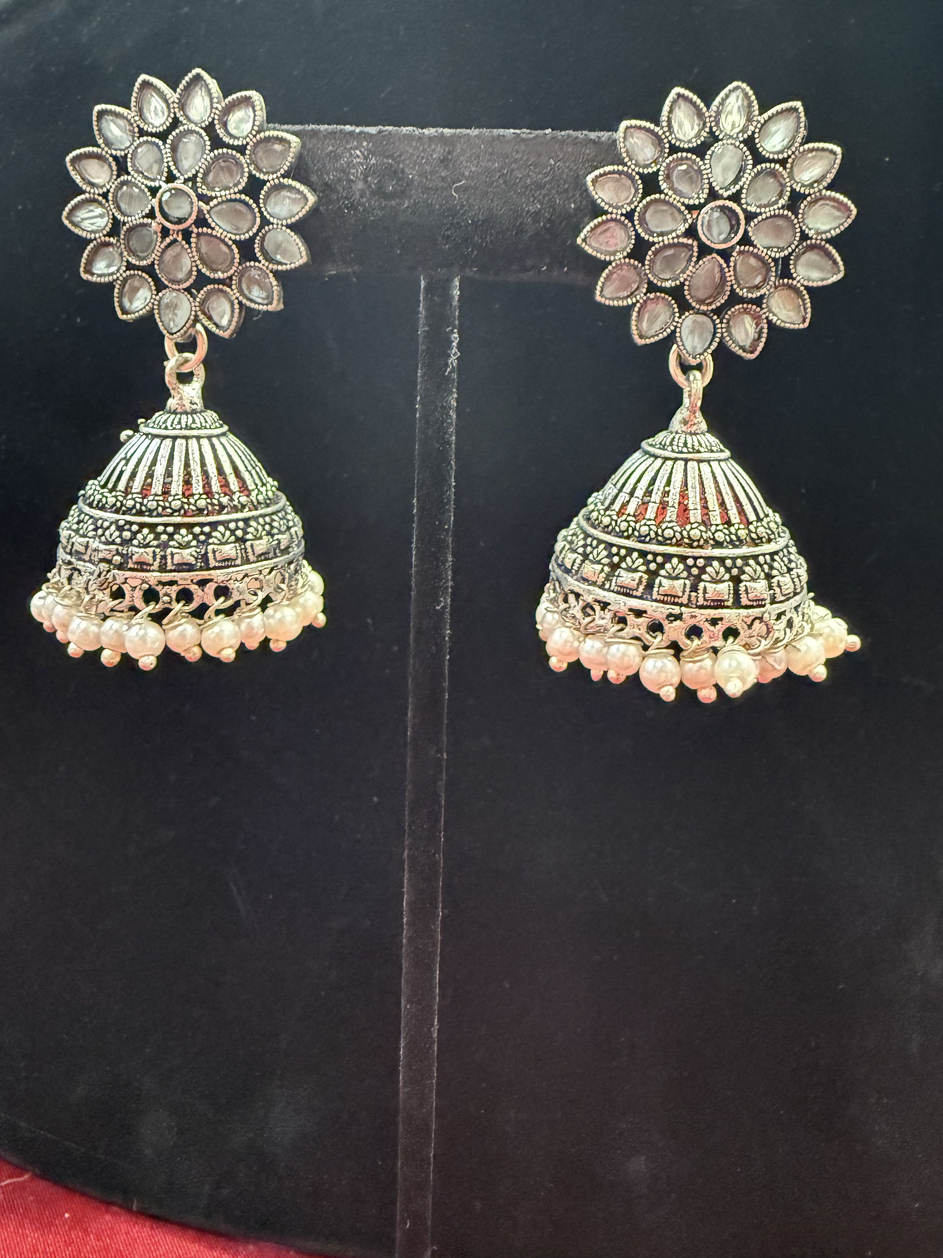 Attractive Beautiful Gray Color Oxidized Pearls Drop Earrings In USA