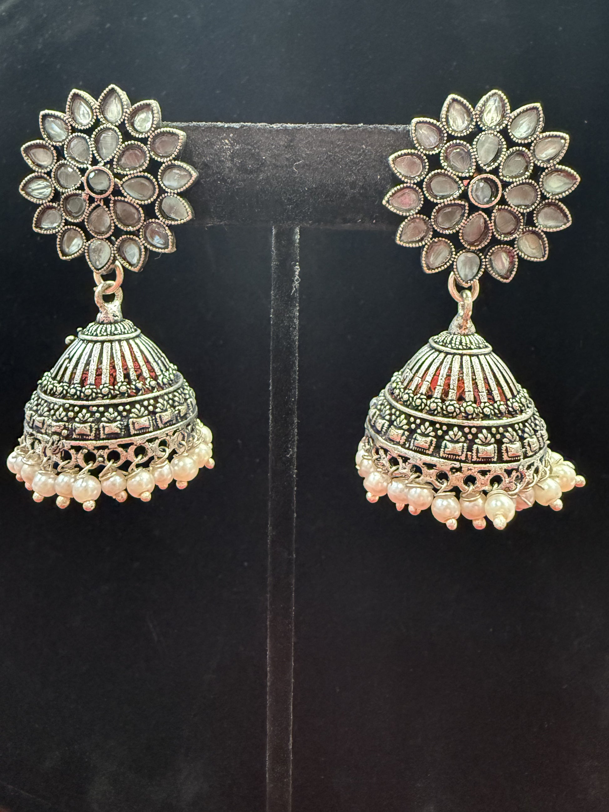 Attractive Beautiful Gray Color Oxidized Pearls Drop Earrings For Women