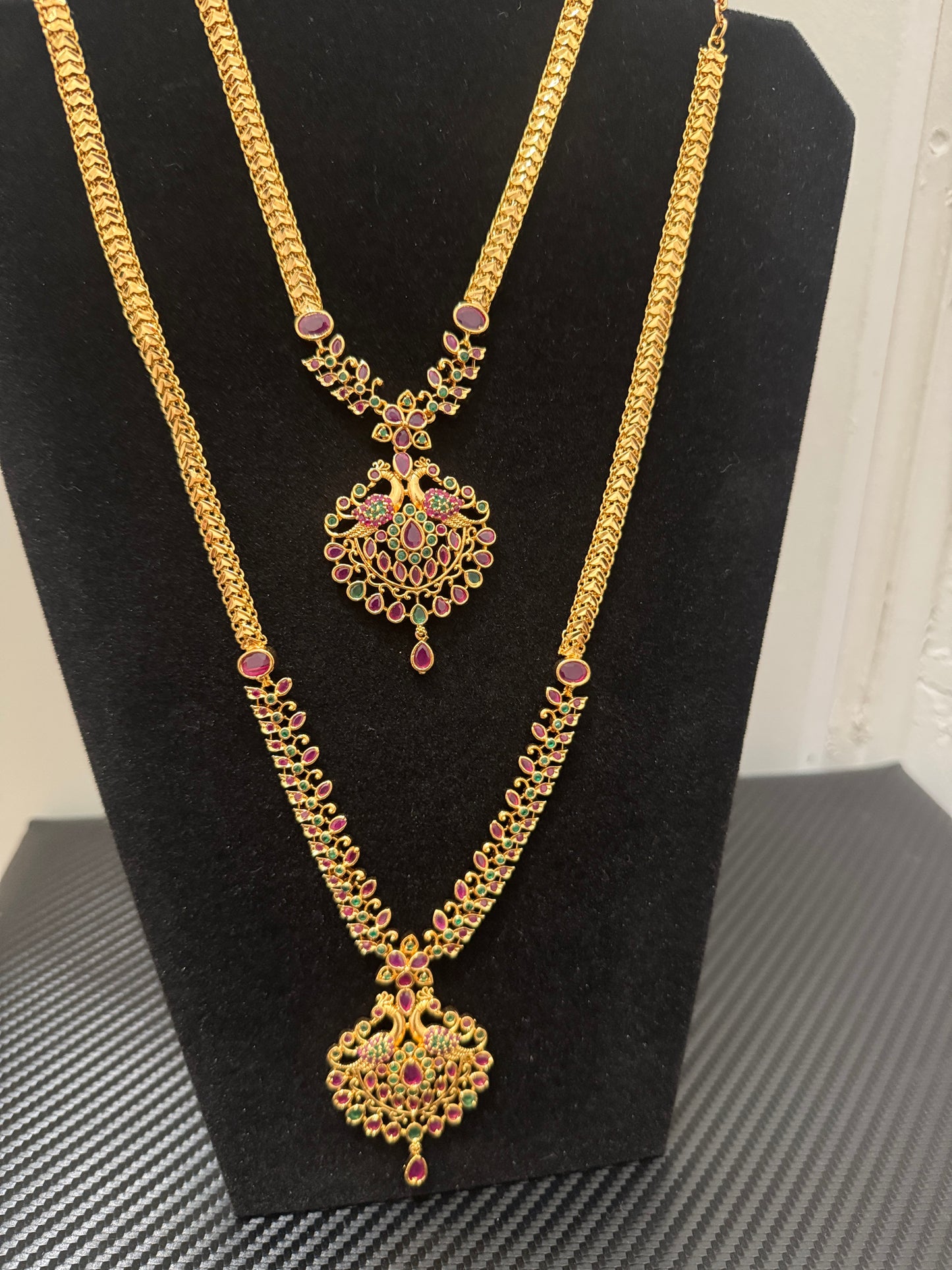Attractive Gold Plated Multicolor Stones Two Step Necklaces