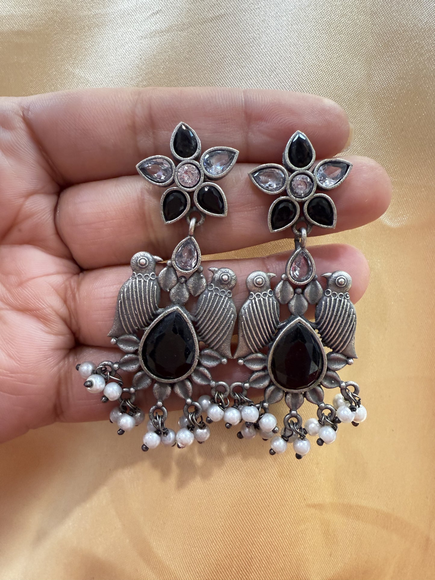 Appealing Stone And Beaded Work Bird Designs Earrings For Women In Yuma