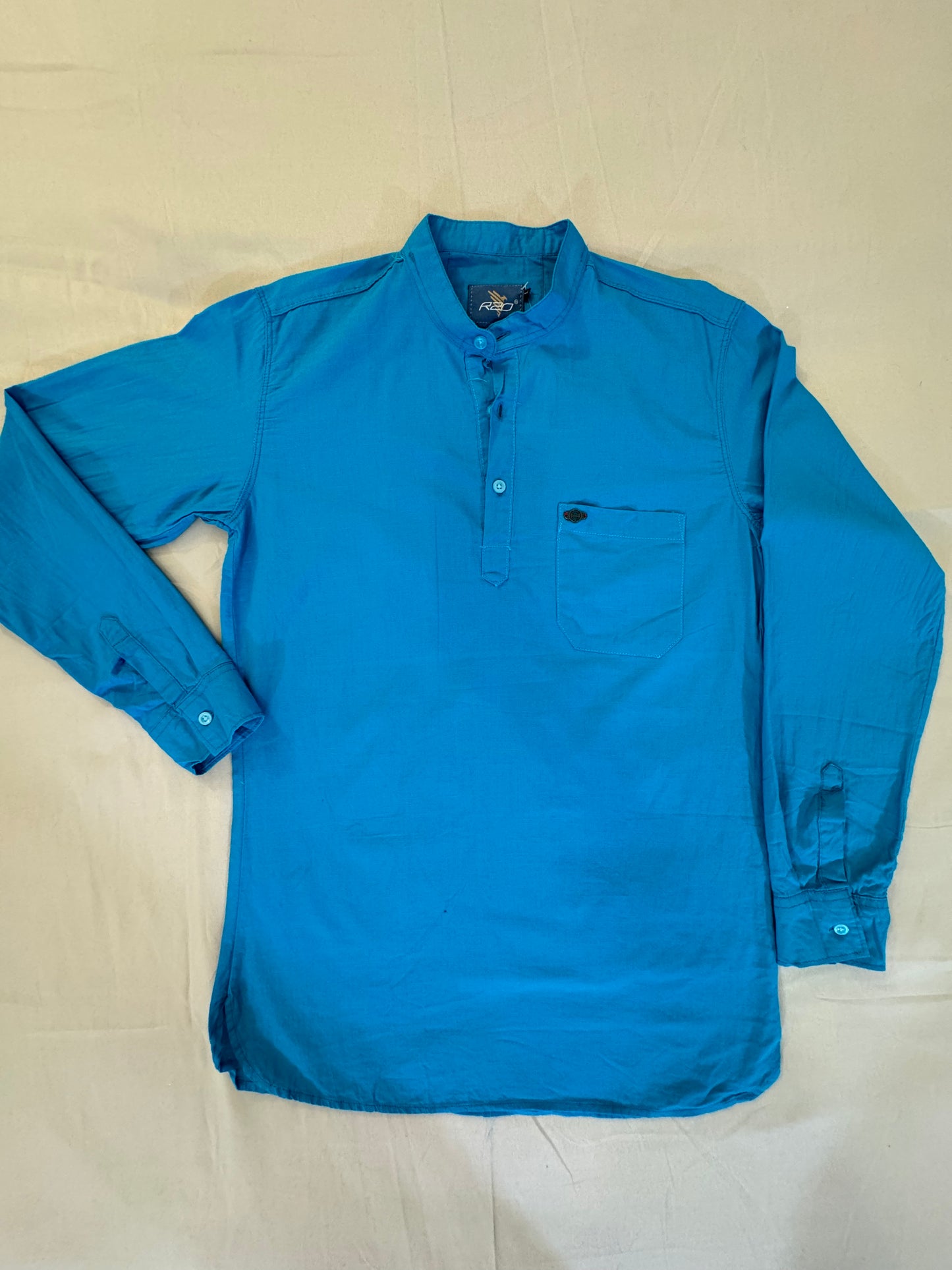 Alluring Blue Color Men's Short Kurta With Full Sleeves
