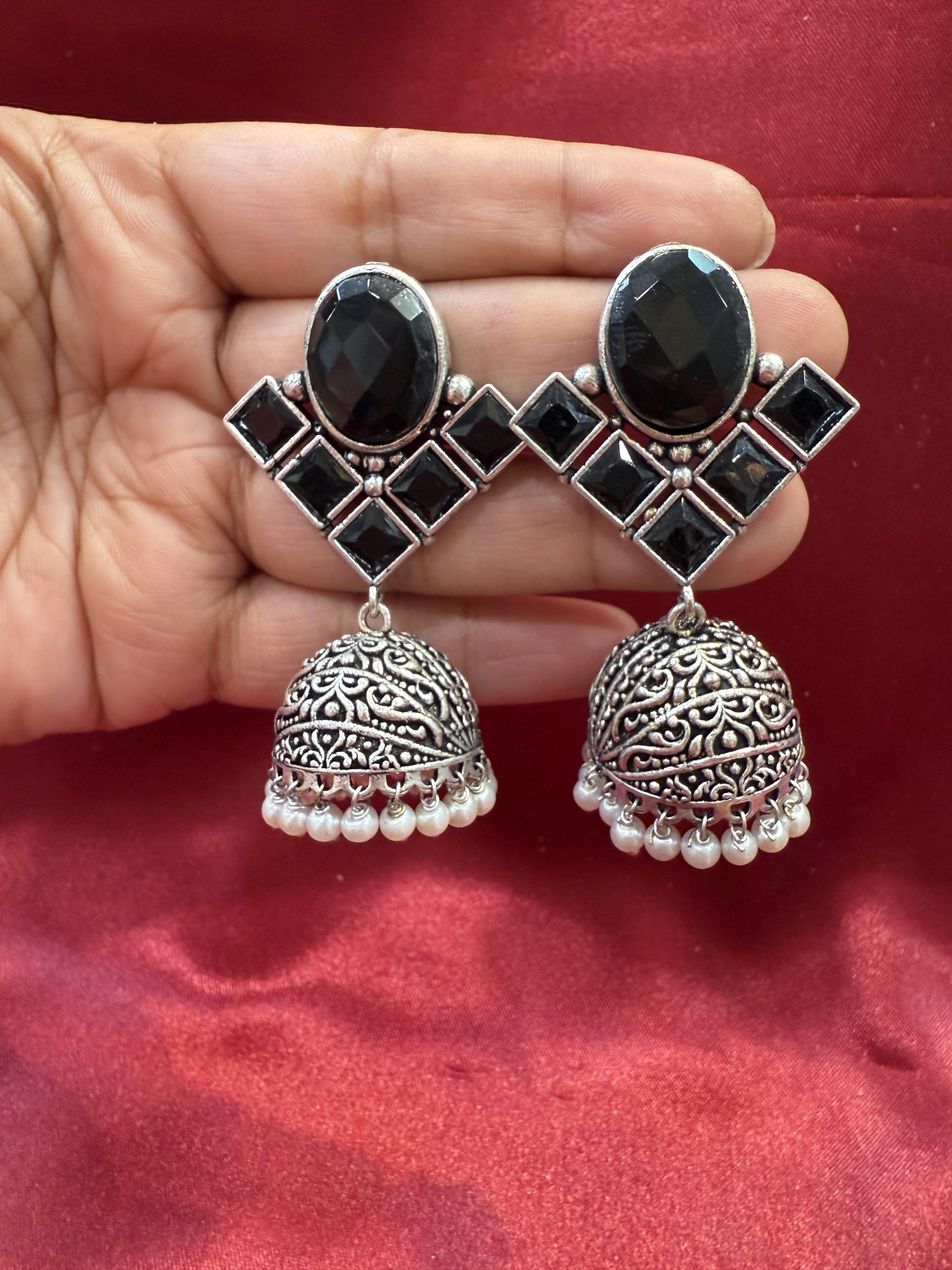 Black Stone Designer Oxidized Earrings Women In USA