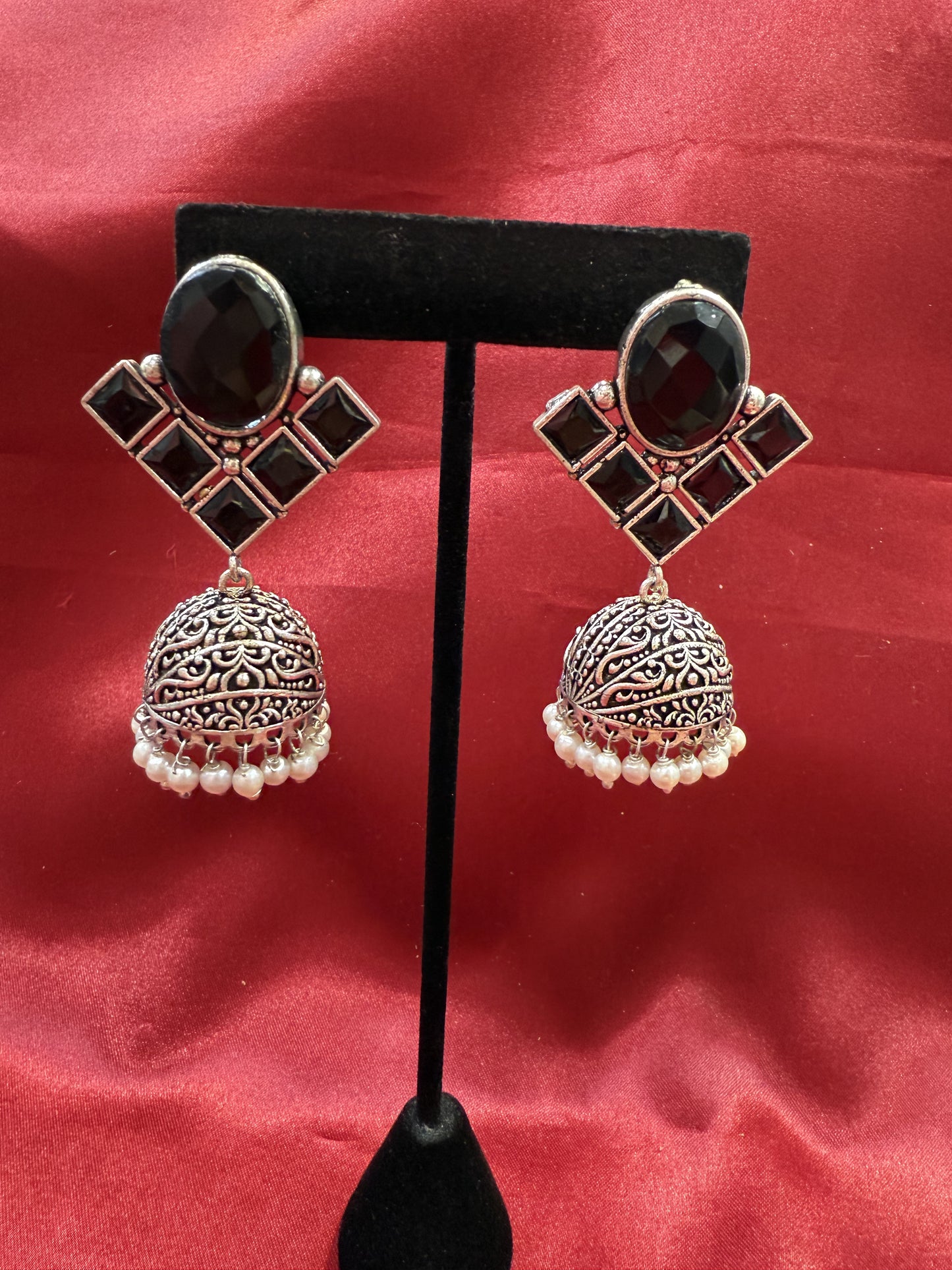 Alluring Black Stone Jhumka Designer Oxidized Earrings In Chandler