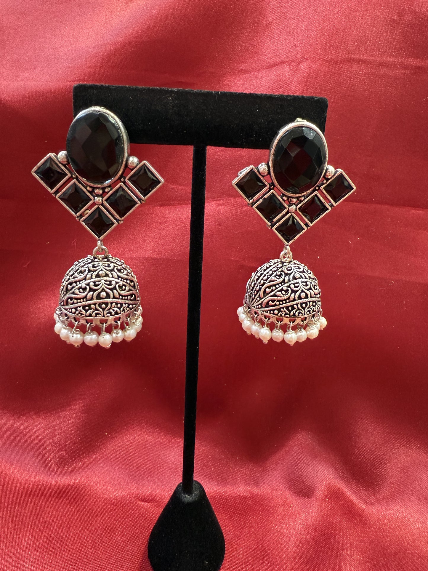 Alluring Black Stone Jhumka Designer Oxidized Earrings For Women