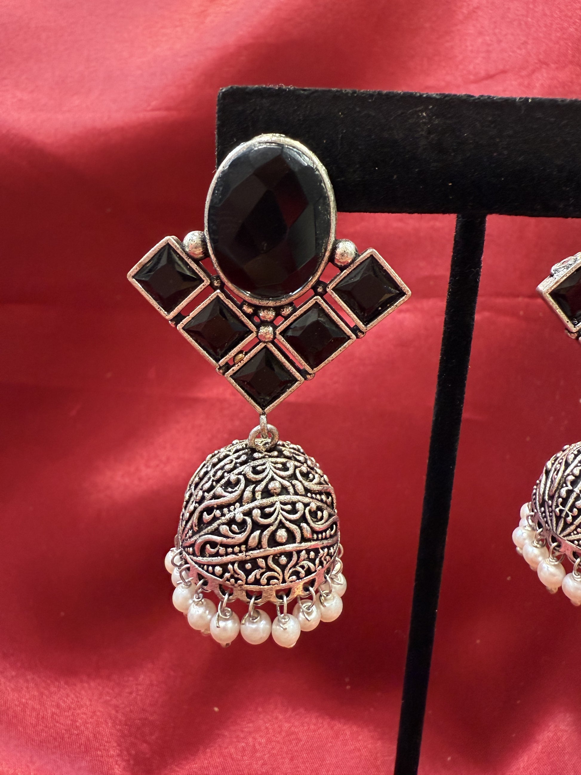 Black Stone Oxidized Earrings For Women Near Me