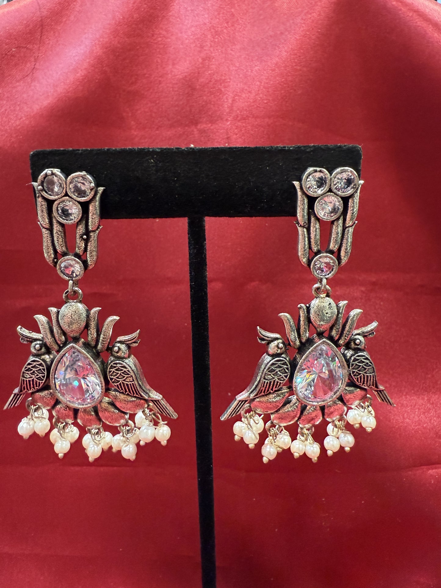 Elegant Silver Bird With Beads Earrings In Peoria