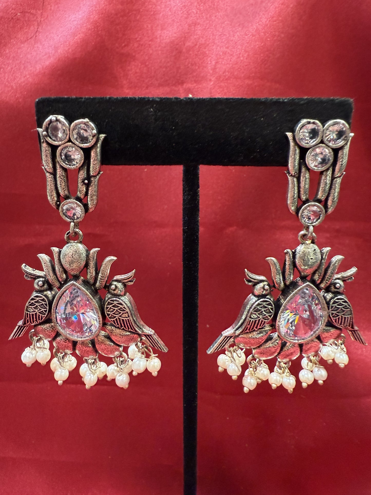 Silver Stone Bird Design Beads Earrings Near Me