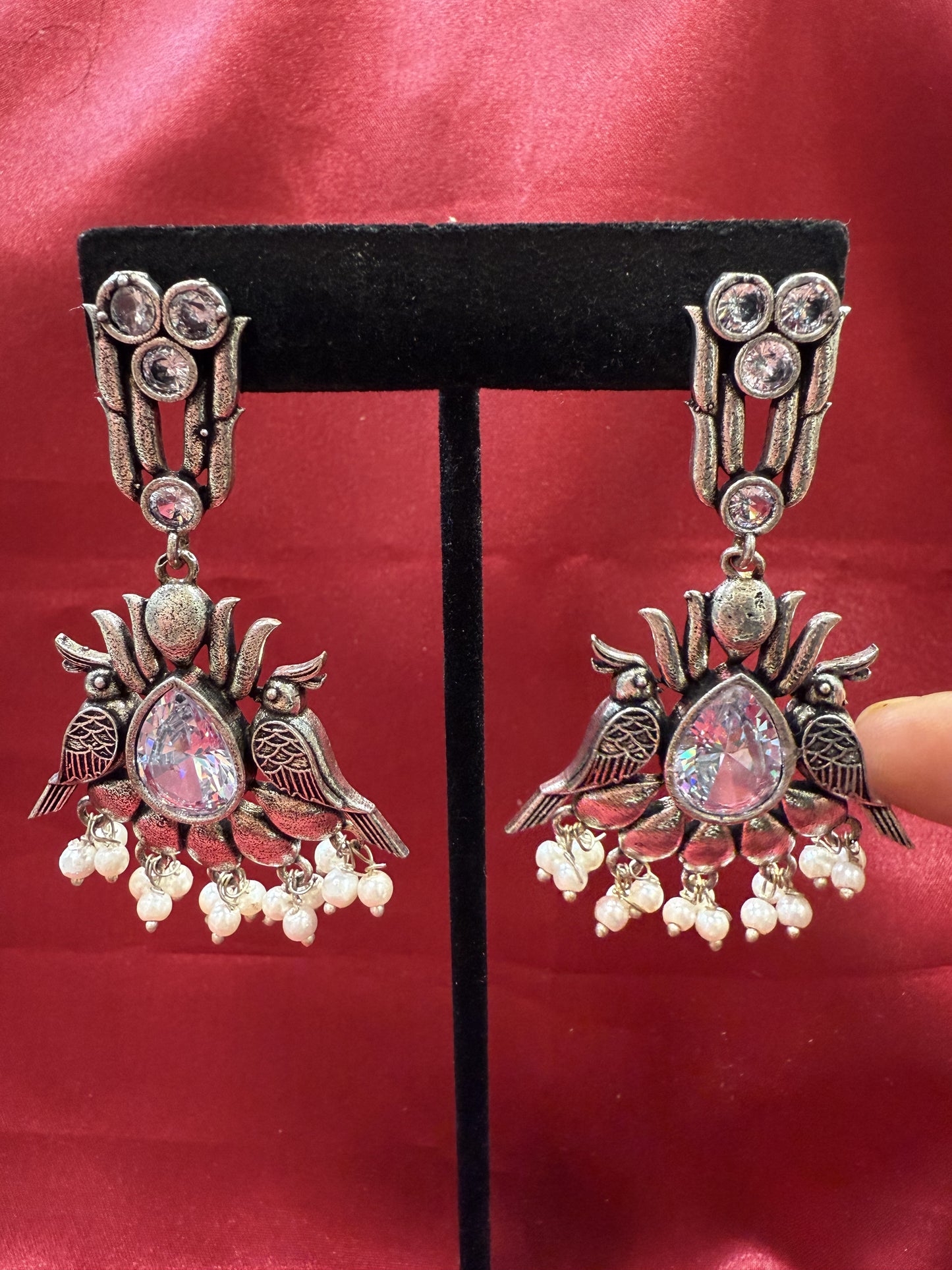 Stone Bird Design With Beads Earrings In USA