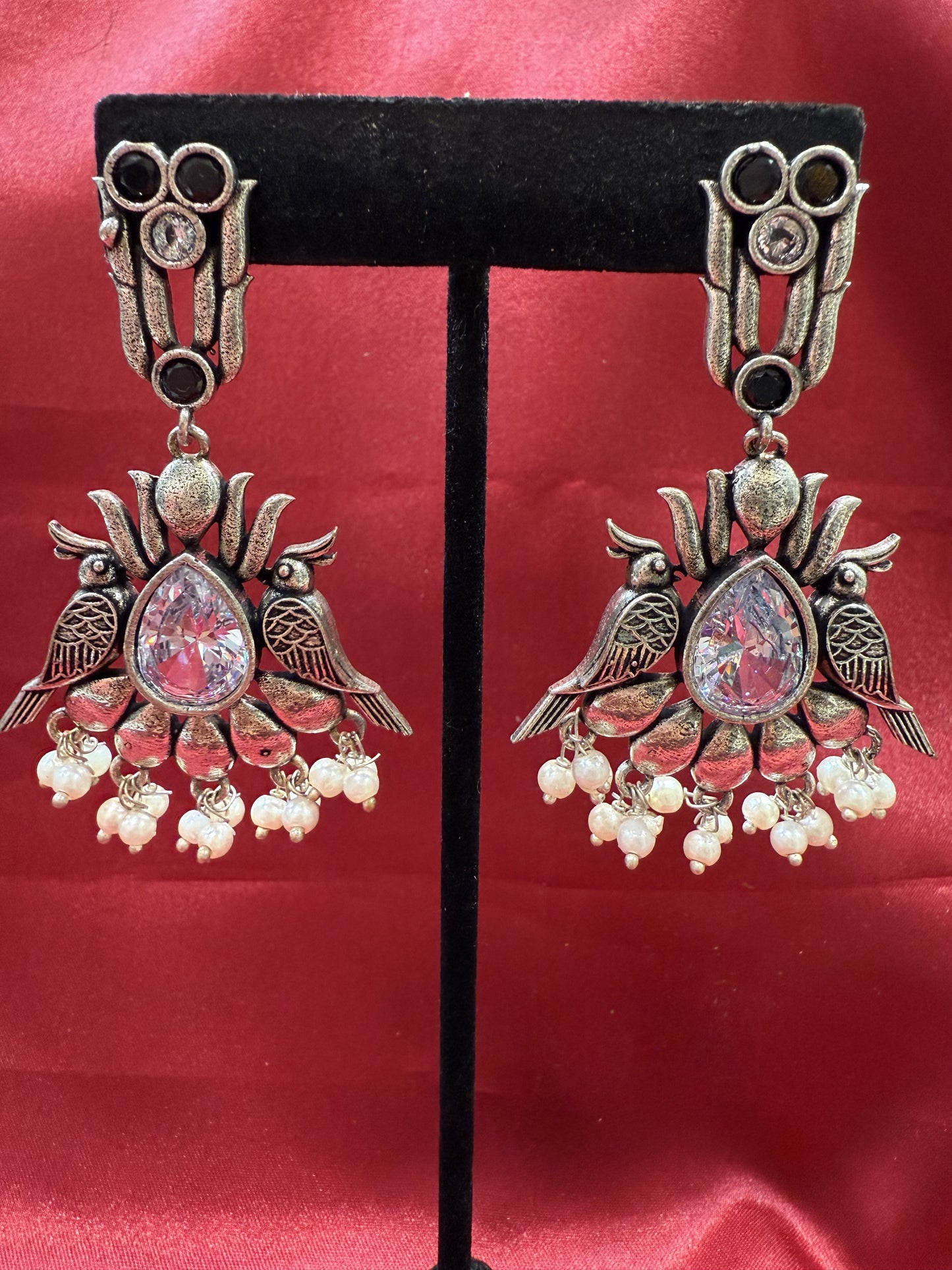 Silver And Black Beads Earrings In USA