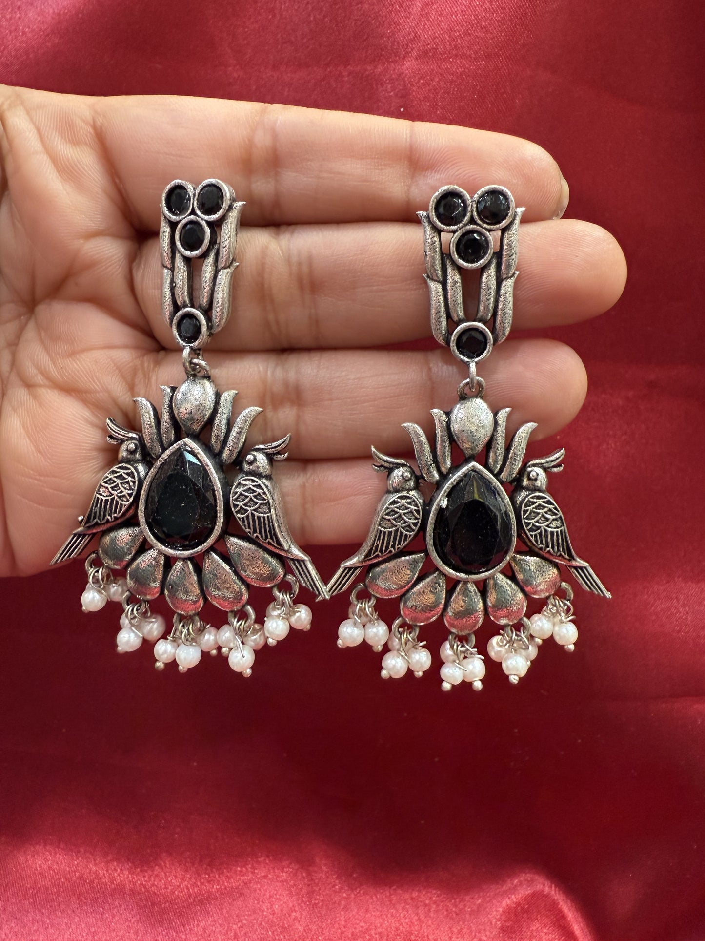 Elegant Oxidized With Beads Earrings In Chandler
