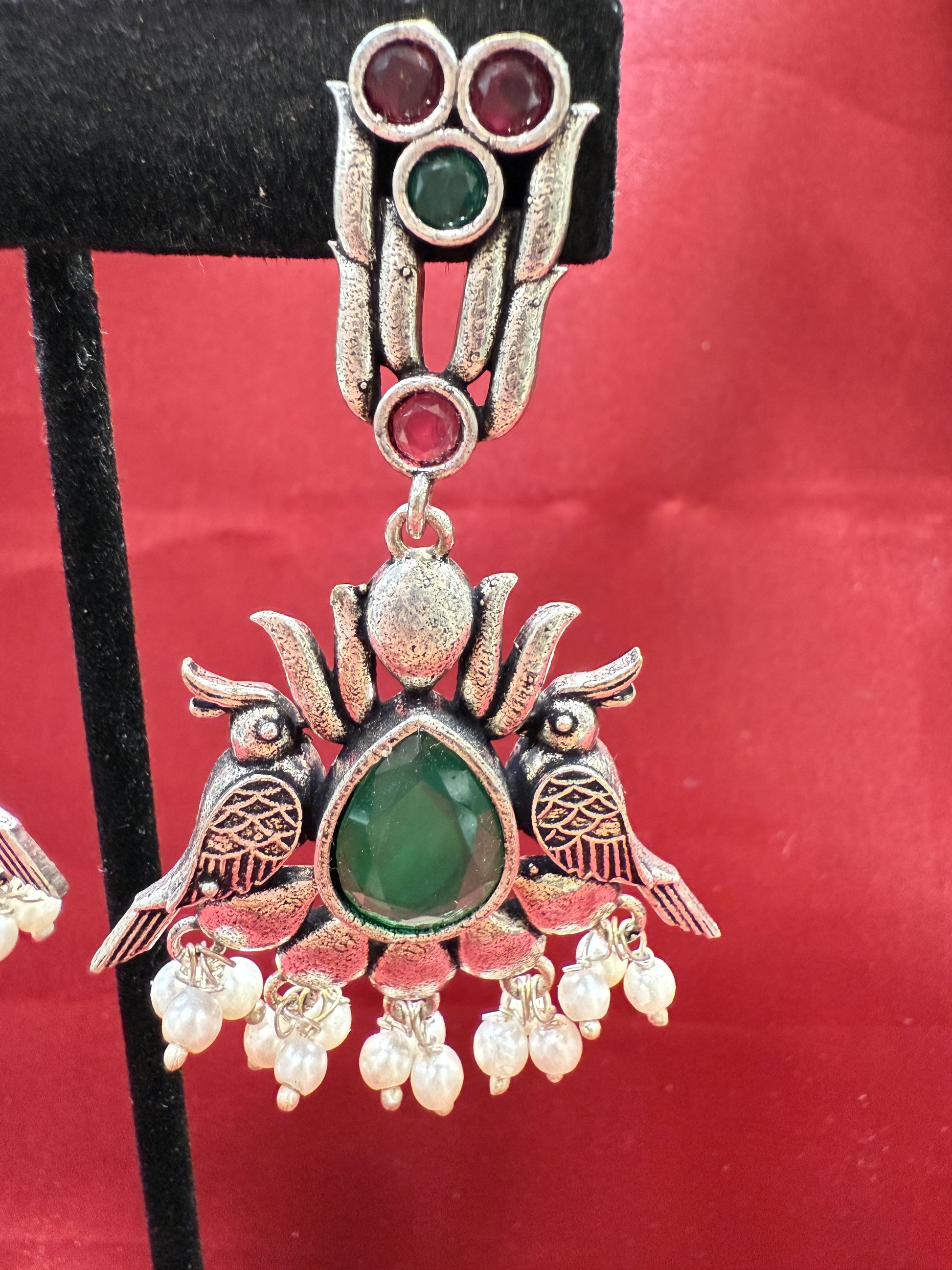 Dark Green And Magenta Oxidized Beads Earrings In Gilbert