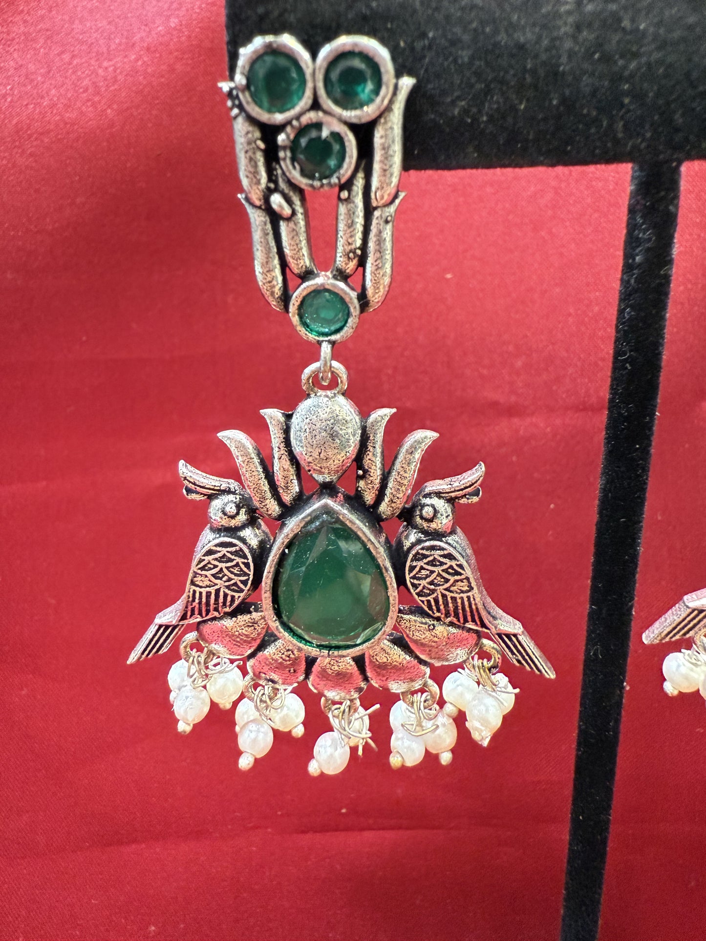 Bird Design Oxidized With Beads Earrings
