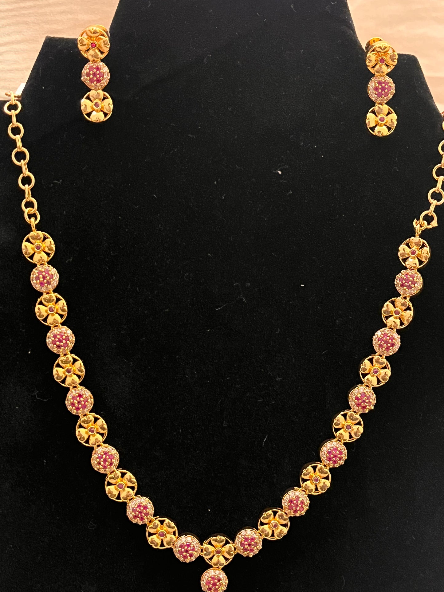 Gold Plated And Pink Stone Jewelry Set Near Me