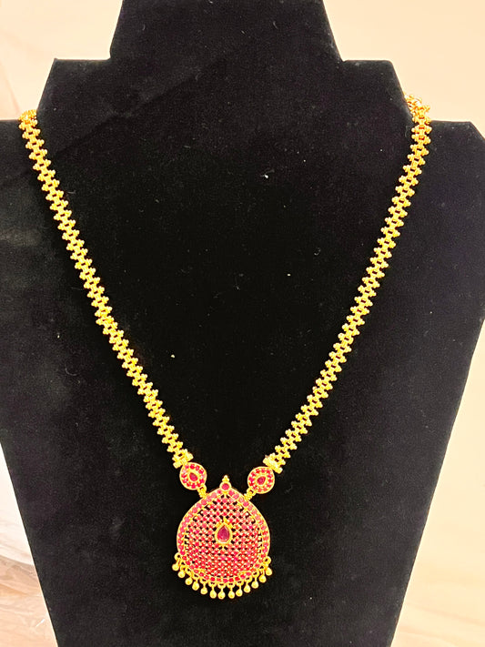 Alluring Gold Plated And Pink Stone With Long Necklace For Women
