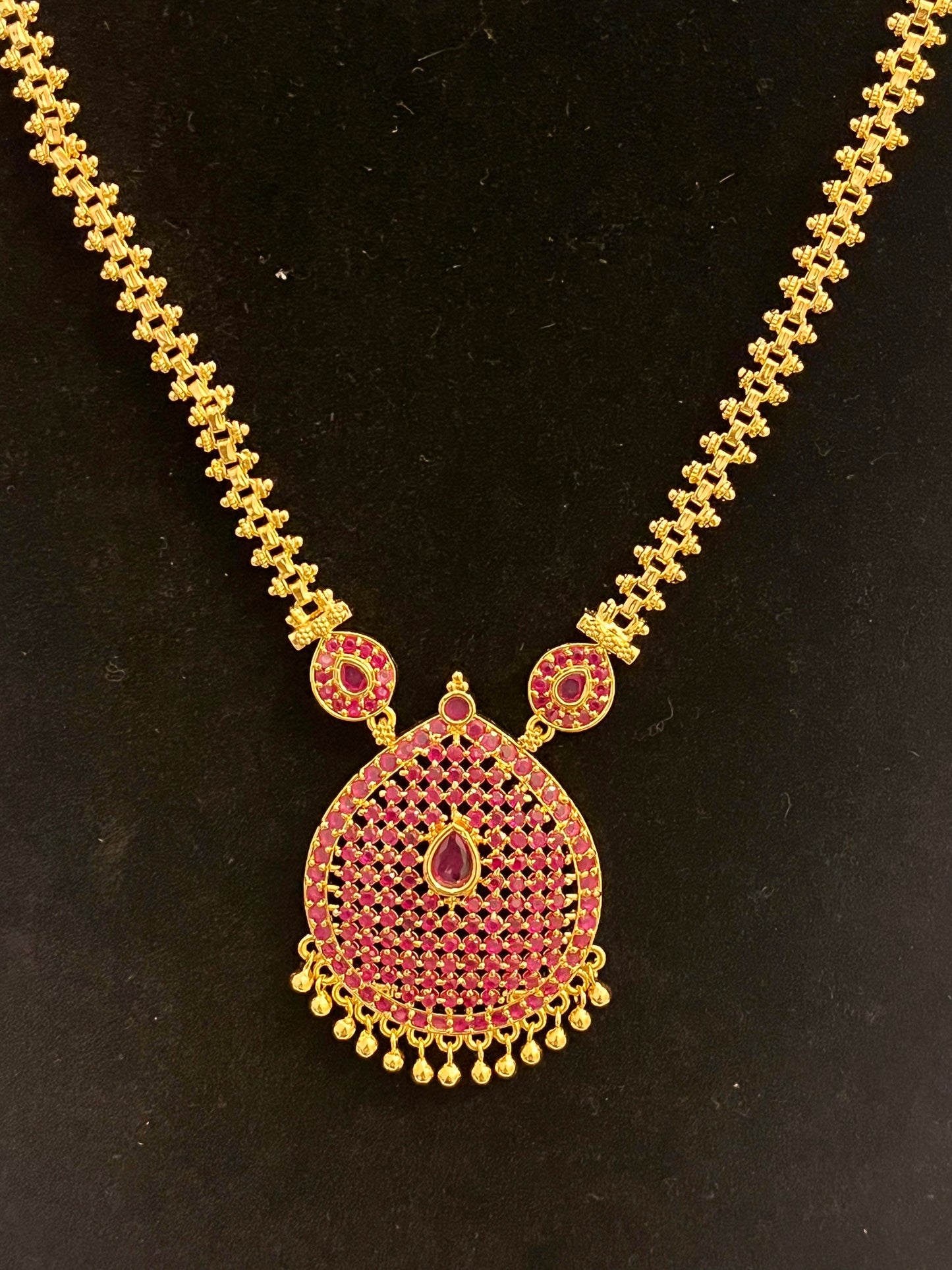 Gold Plated And Pink Stone Long Necklace Near Me
