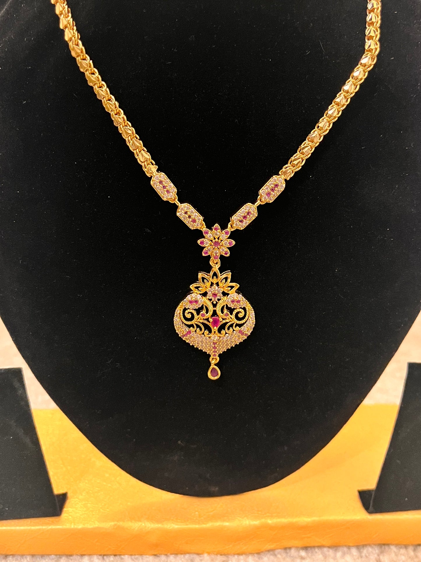 Pink Stoned Gold Plated Necklace Near Me
