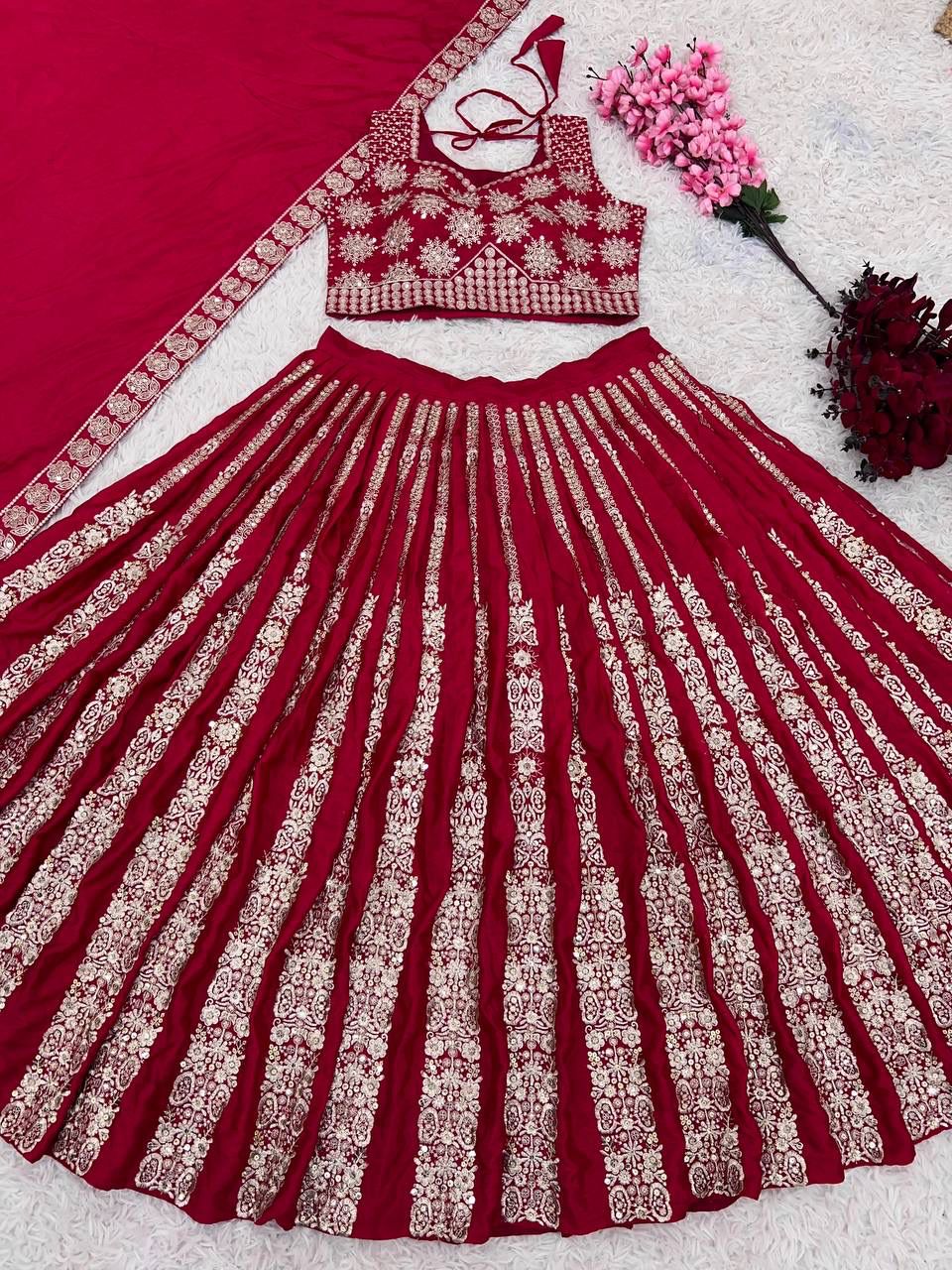 Heavy Embroidery Sequins Work Wedding Lehenga Choli In USA