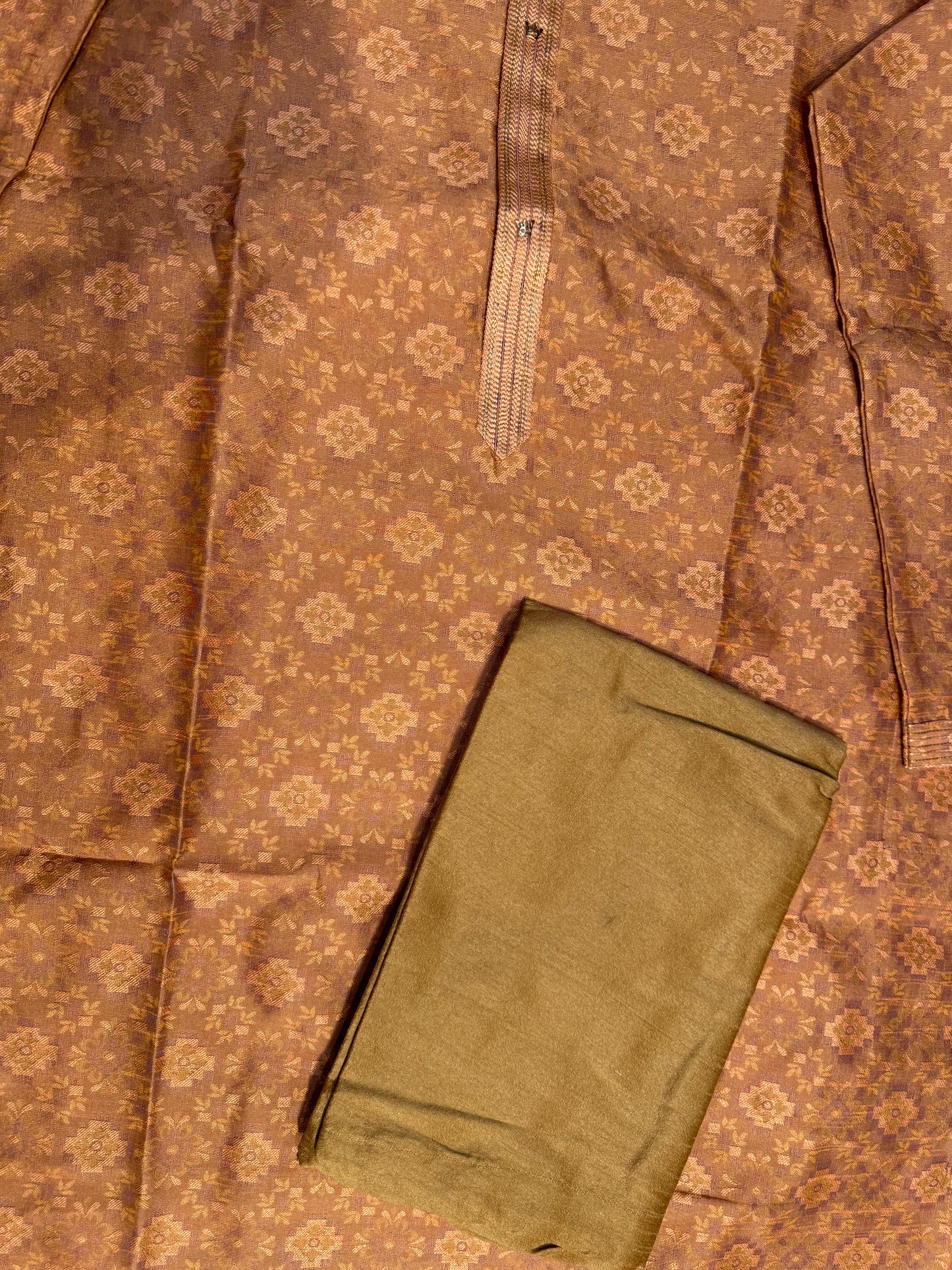 Gorgeous Beige Color Floral Jacquard Silk Embroidery Work Men's Kurta