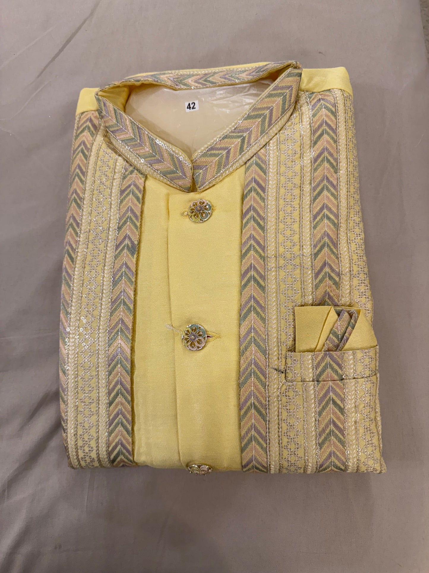 Beautiful Yellow Color Embroidery And Sequins Work Sherwani Suits For Men