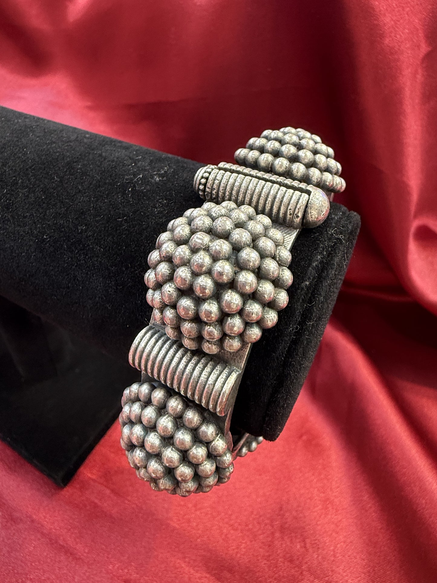 Elegant Tribal Oxidized Silver Ethnic Open Flower Design Kada Cuff Bracelet