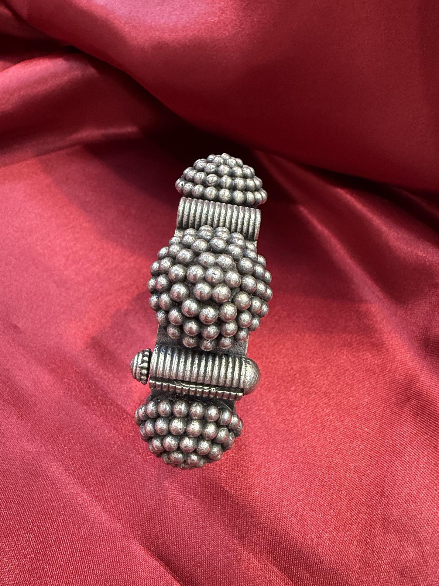 Elegant Tribal Oxidized Silver Ethnic Open Flower Design Kada Cuff Bracelet