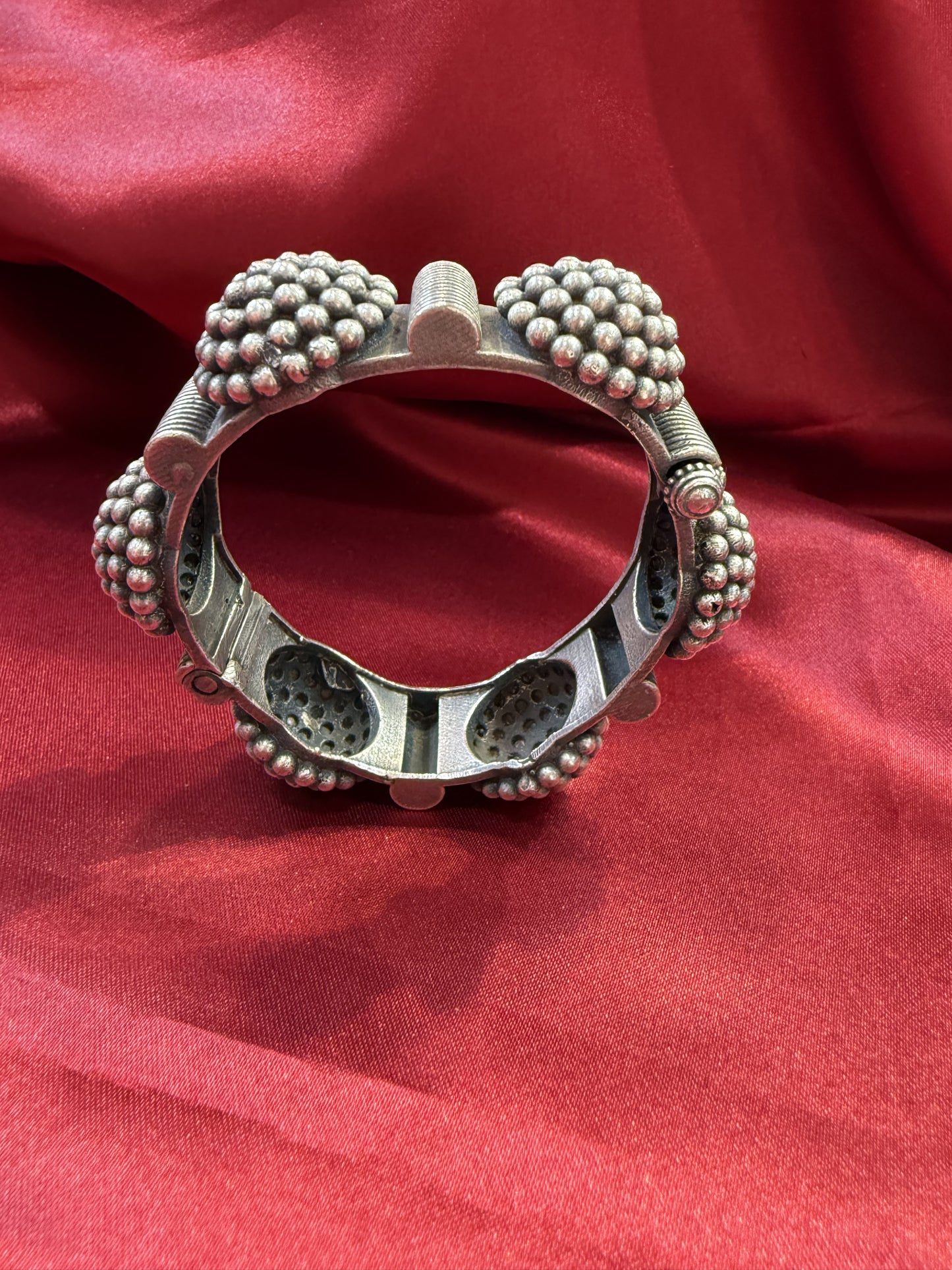 Elegant Tribal Oxidized Silver Ethnic Open Flower Design Kada Cuff Bracelet
