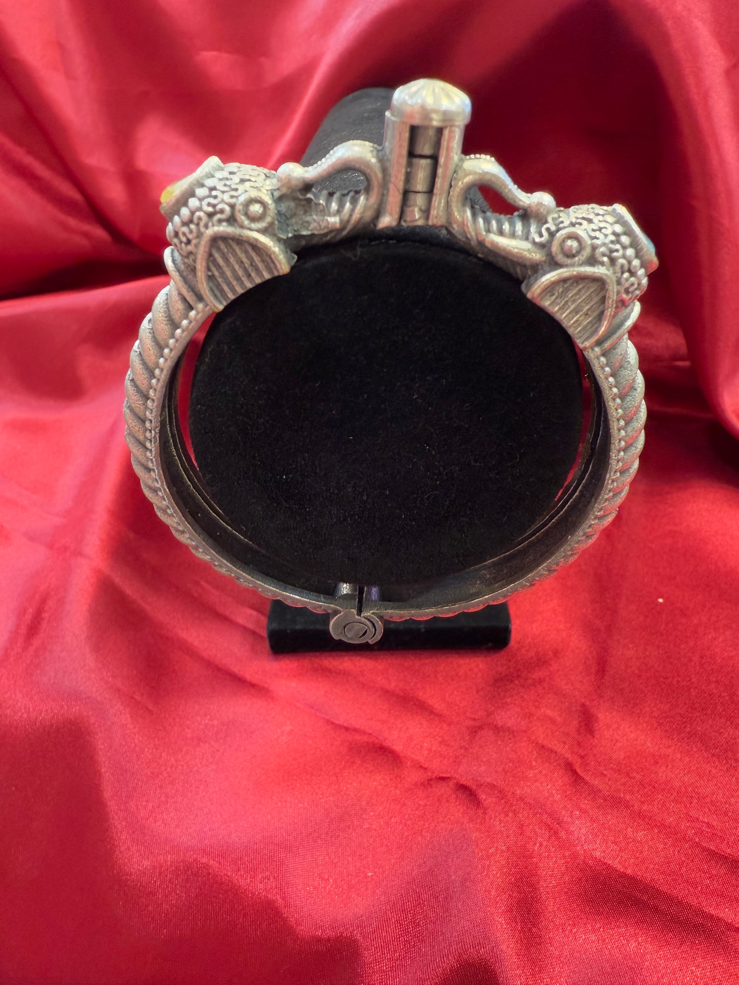 Trendy Tribal Oxidized Silver Ethnic Open Bridal Kada Cuff Bracelet Elegant Design With Yellow And Sky Blue Stone In Mesa