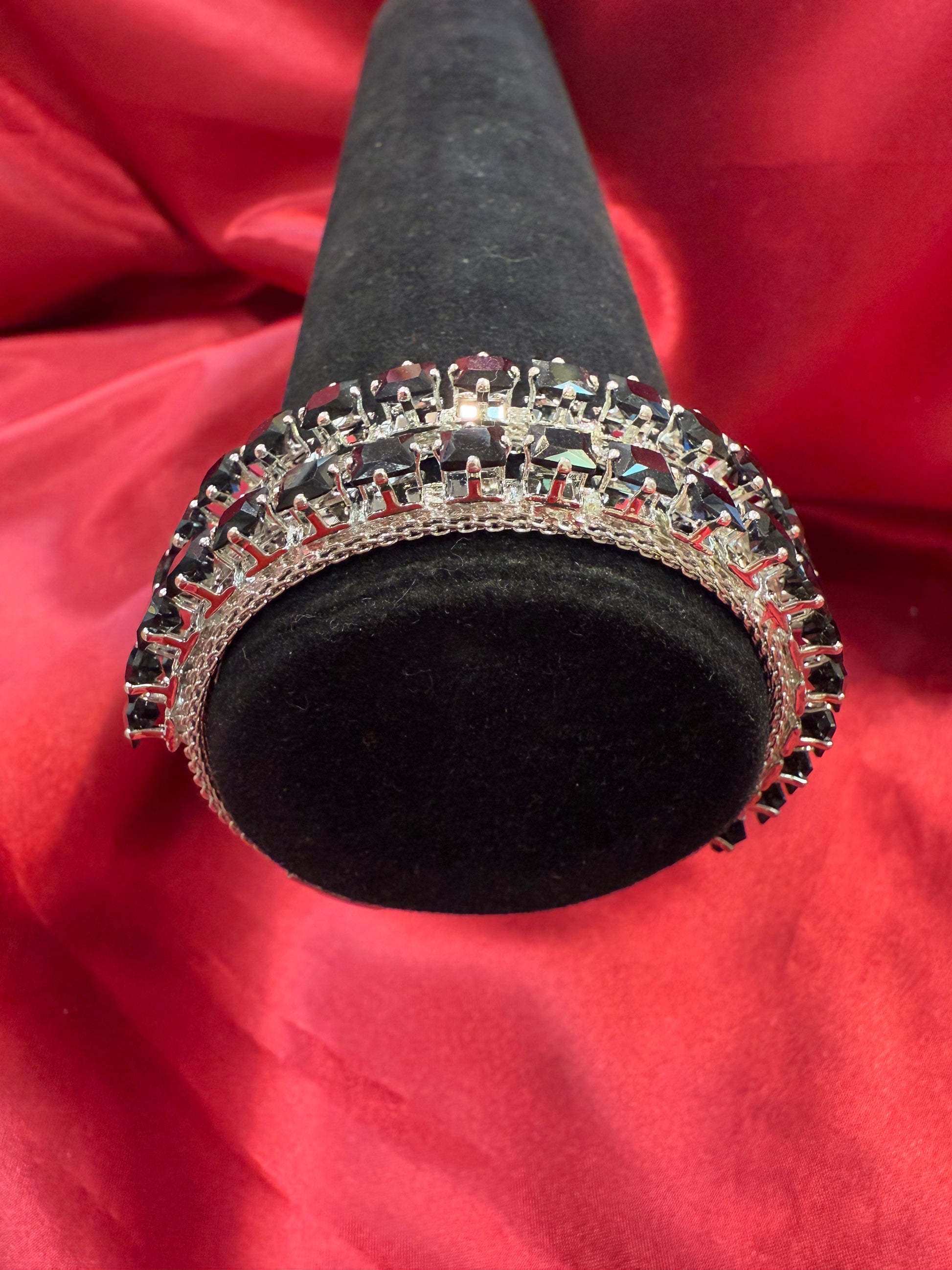 Appealing Tribal Oxidized Silver Ethnic Open Cuff Bracelet With Black Stone Near Me