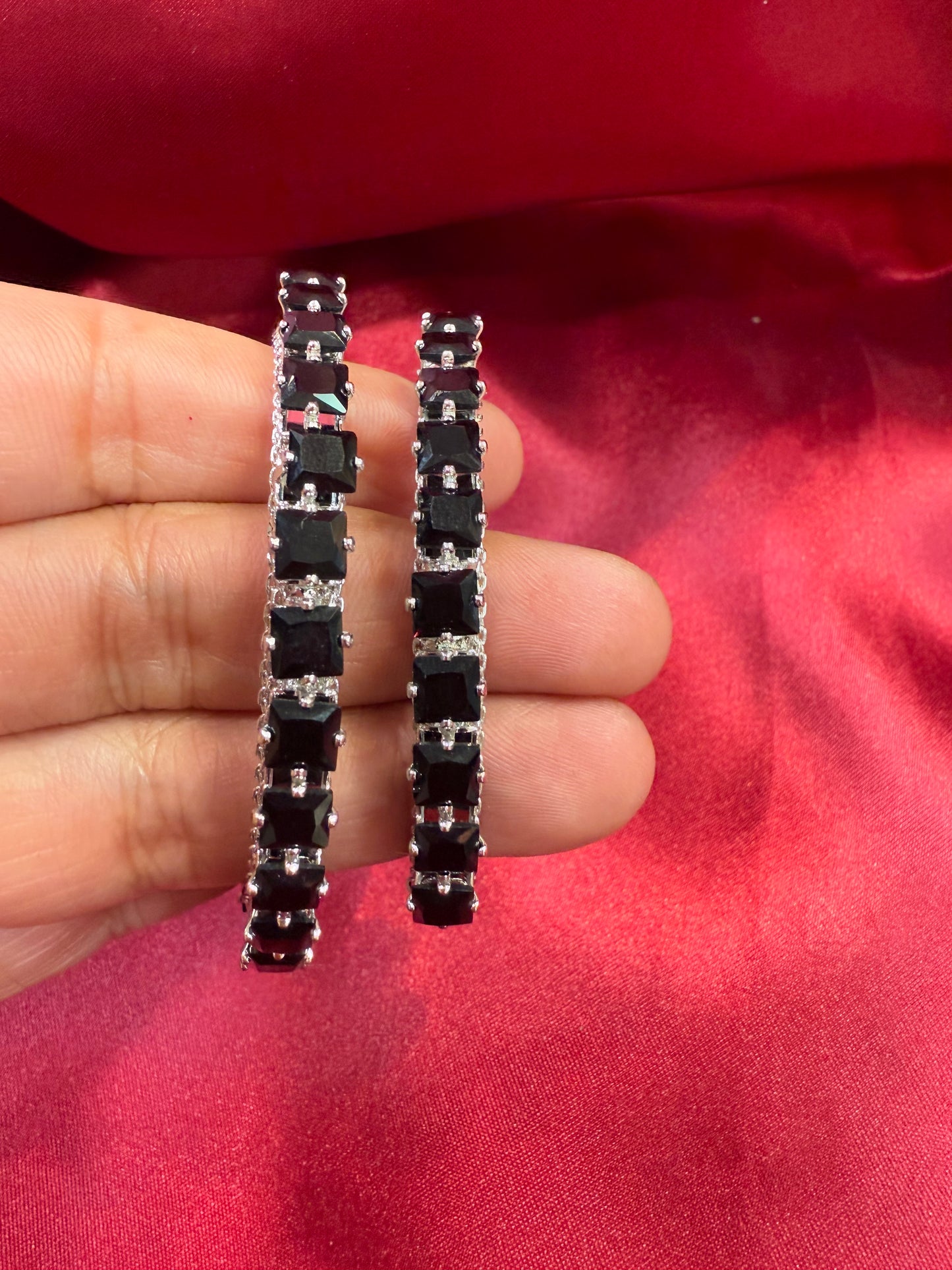 Oxidized Silver Ethnic Open Cuff Bracelet With Black Stone In USA