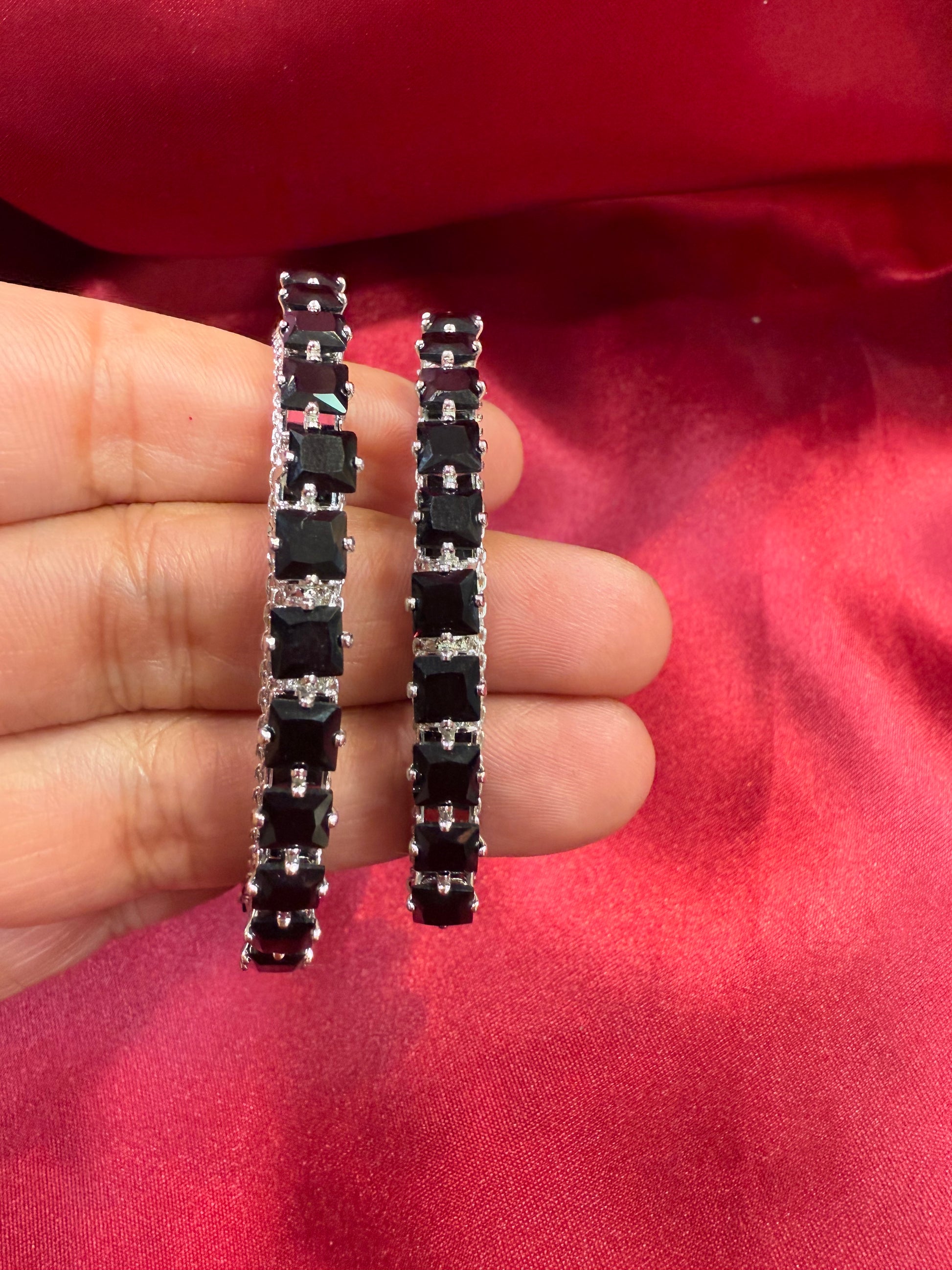 Oxidized Silver Ethnic Open Cuff Bracelet With Black Stone In USA