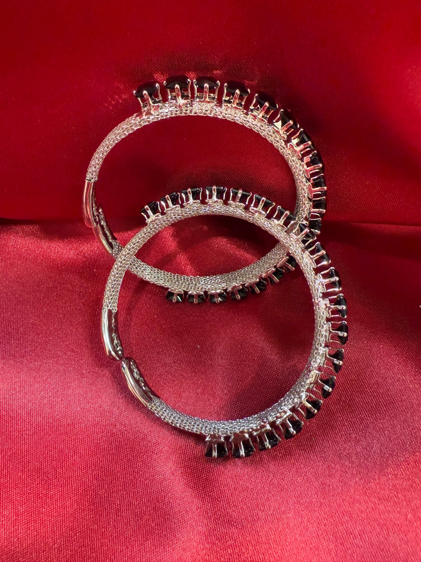 Appealing Tribal Oxidized Silver Ethnic Open Cuff Bracelet With Black Stone In Chandler