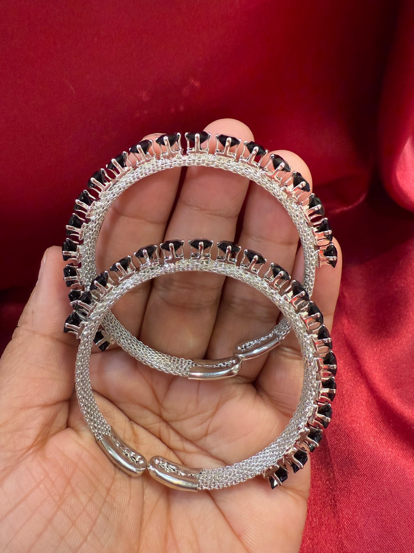 Appealing Tribal Oxidized Silver Ethnic Open Cuff Bracelet With Black Stone In Yuma