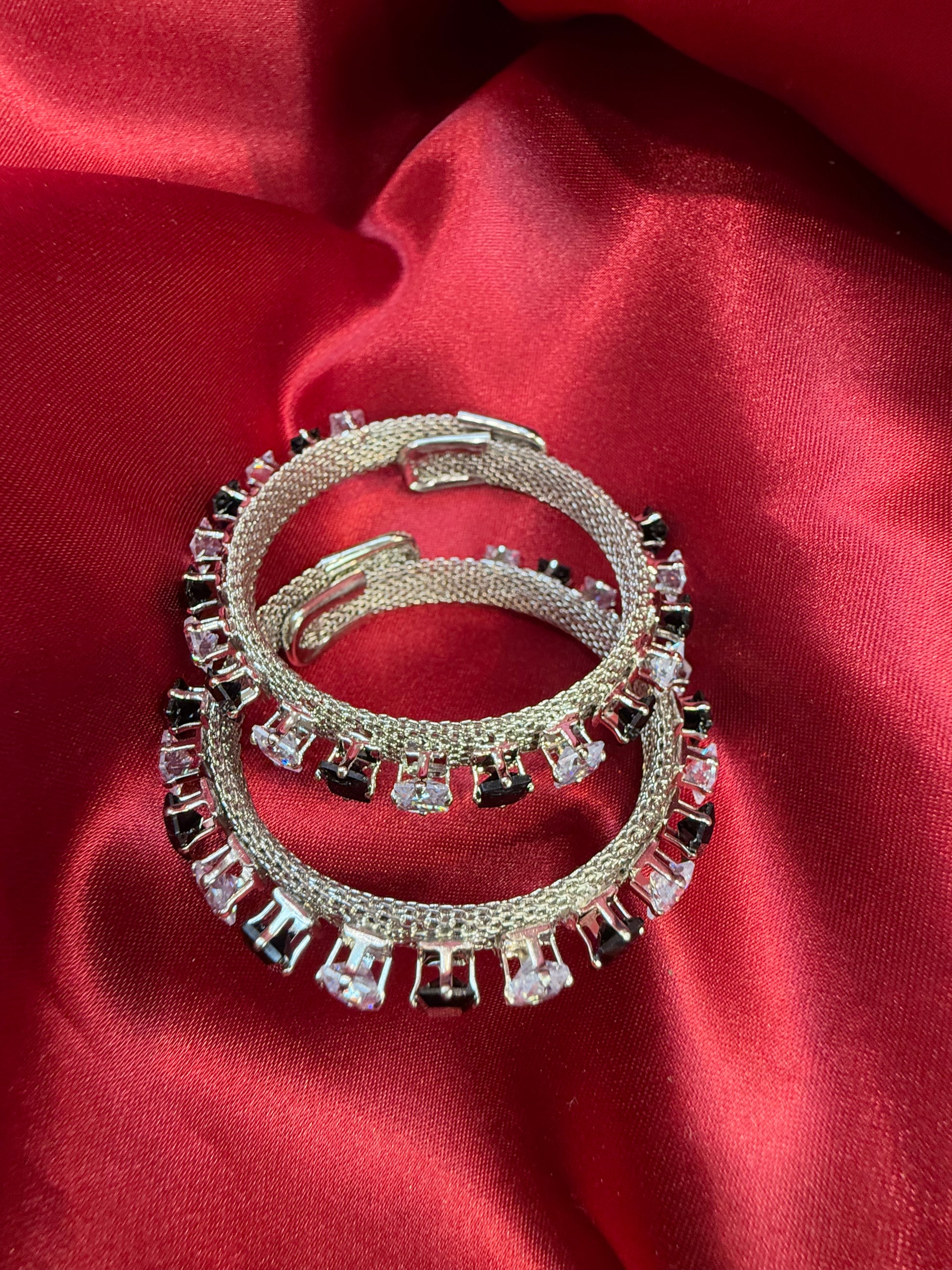Oxidized Silver Ethnic Open Cuff Bracelet In Tempe