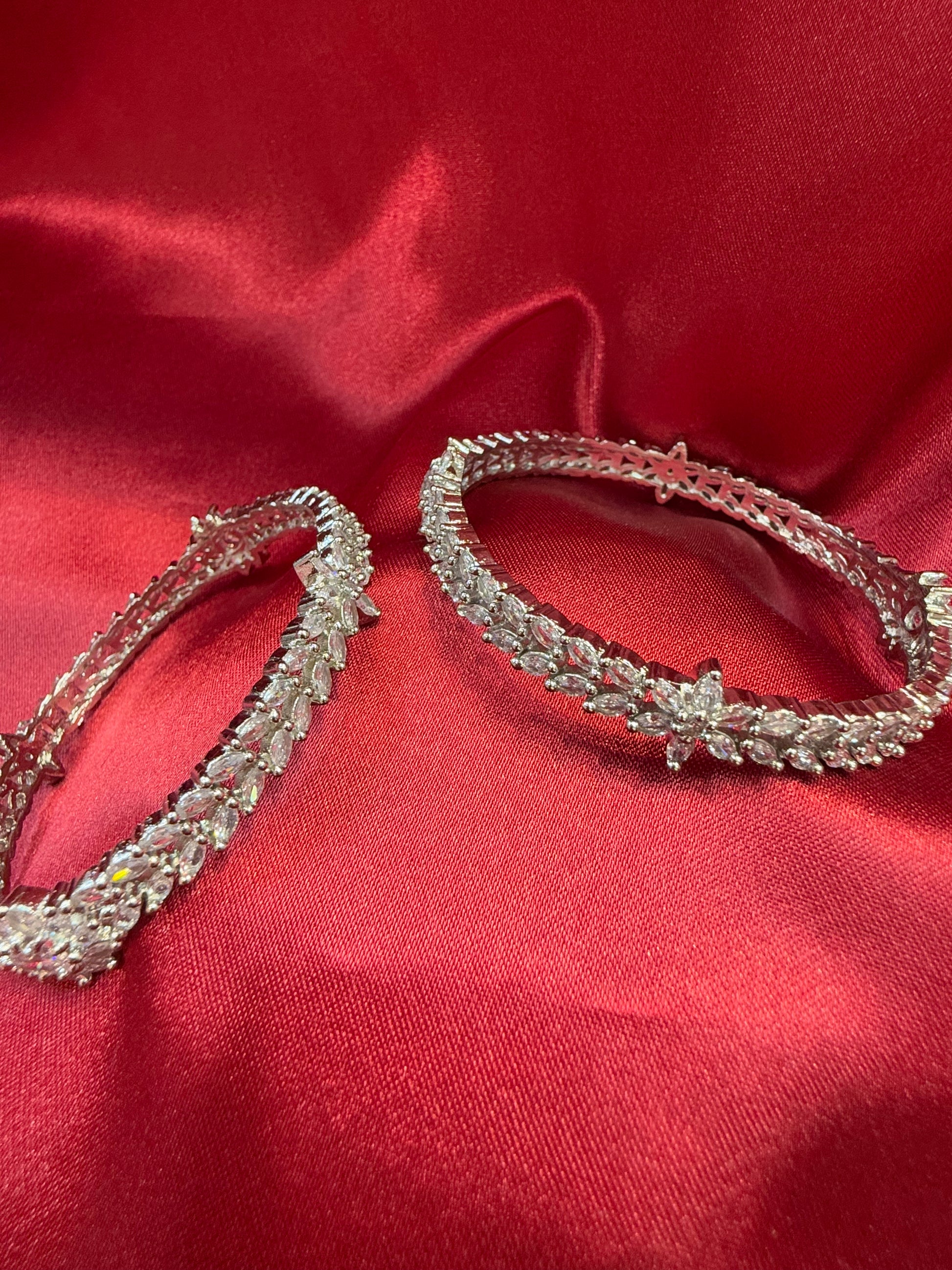 White Color Flower Design American Diamond Bangle Set In Chandler