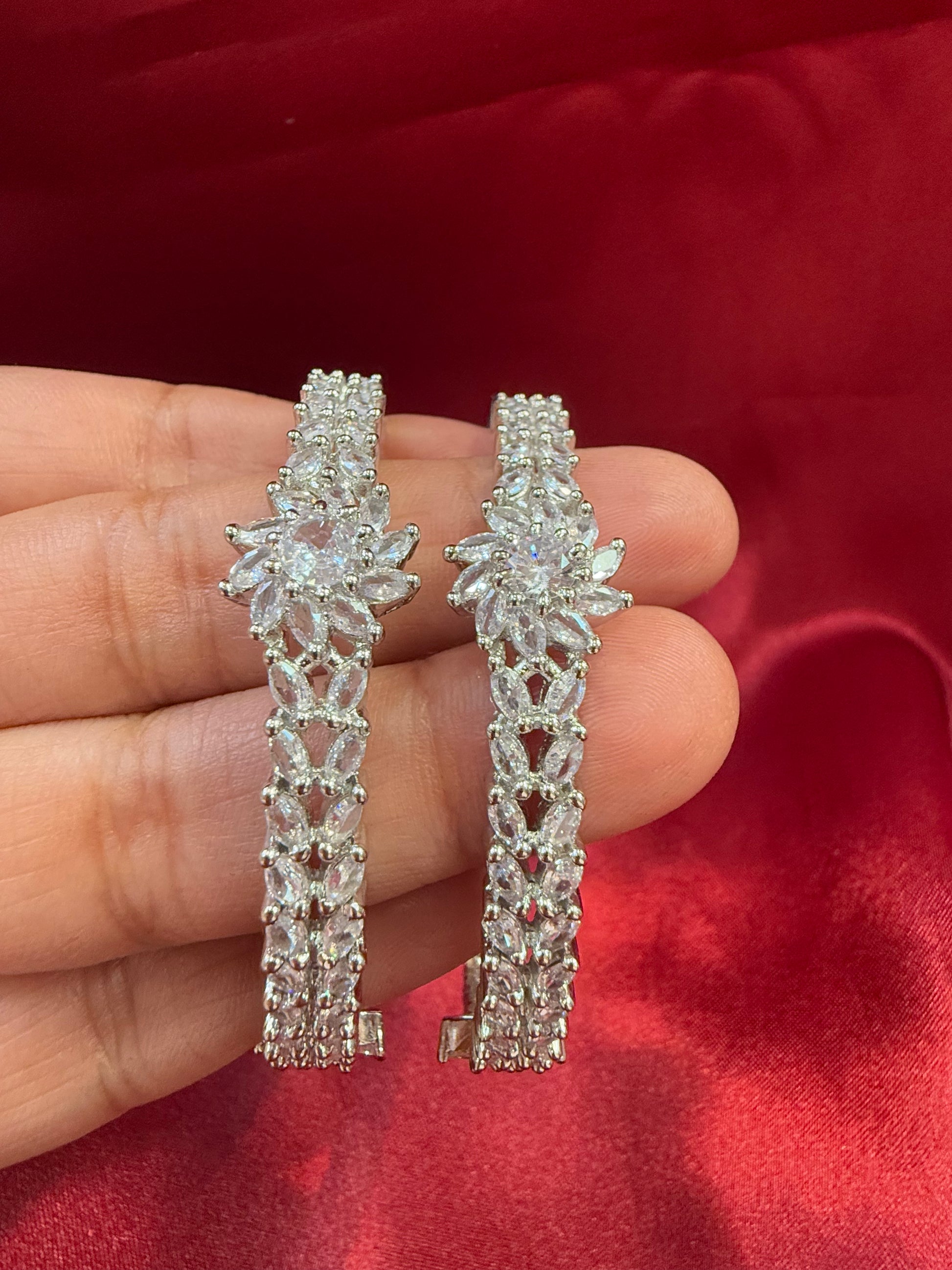 Alluring White Color Flower Design American Diamond Bangle Set Near Me