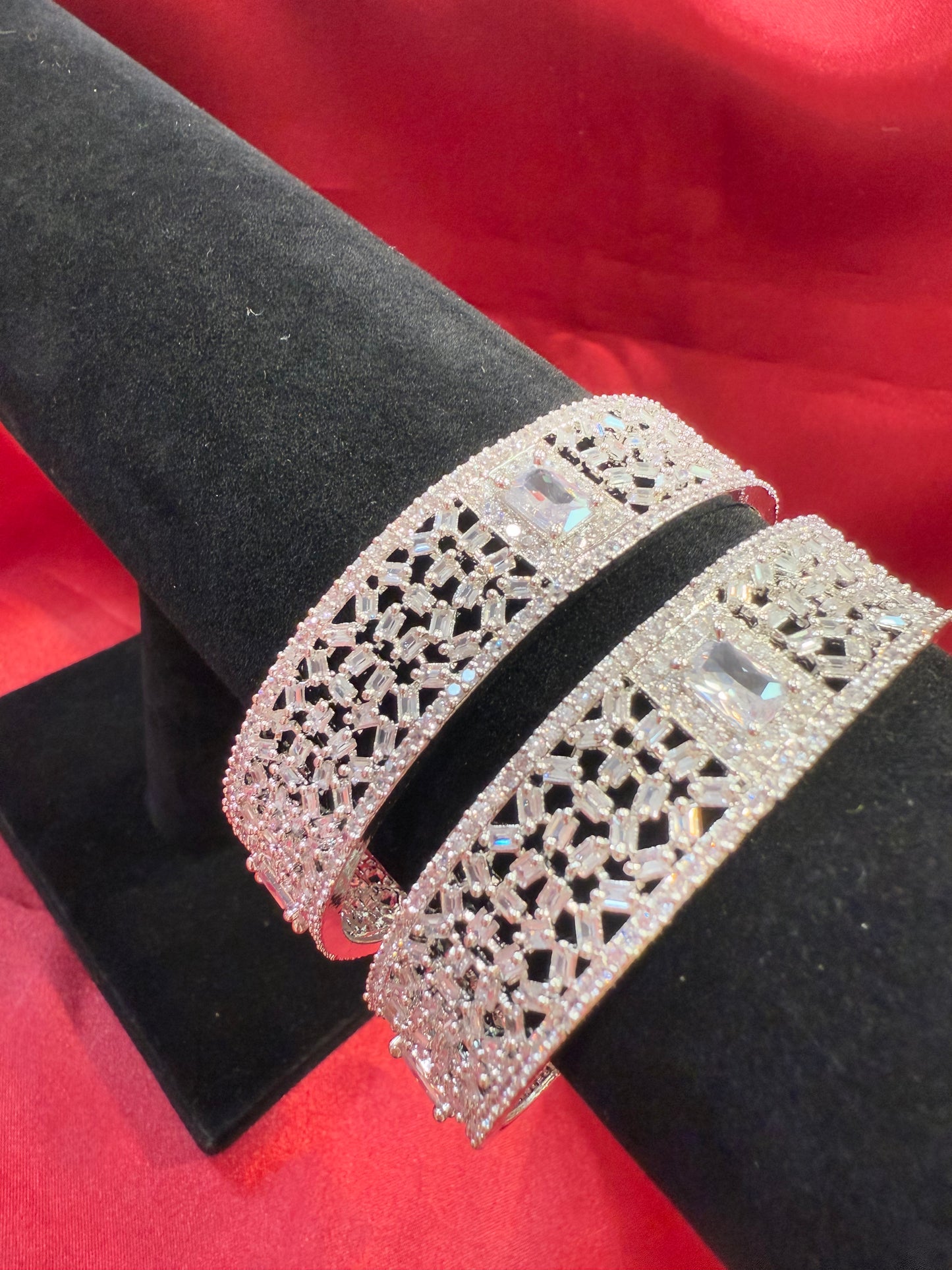 Gorgeous White Color Design American Diamond Bangle Set For Women