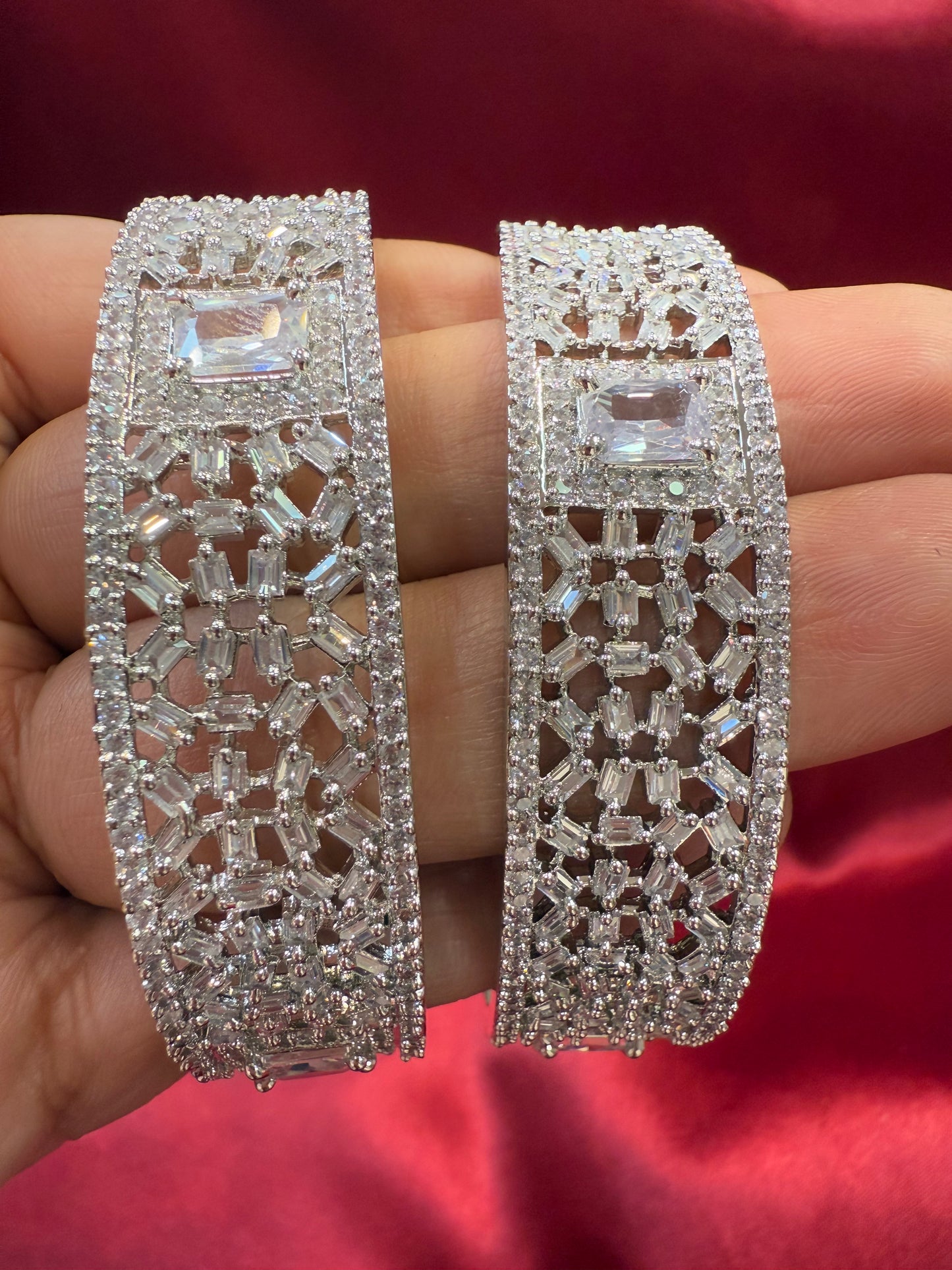 White Color Design American Diamond Bangle Set In Surprise